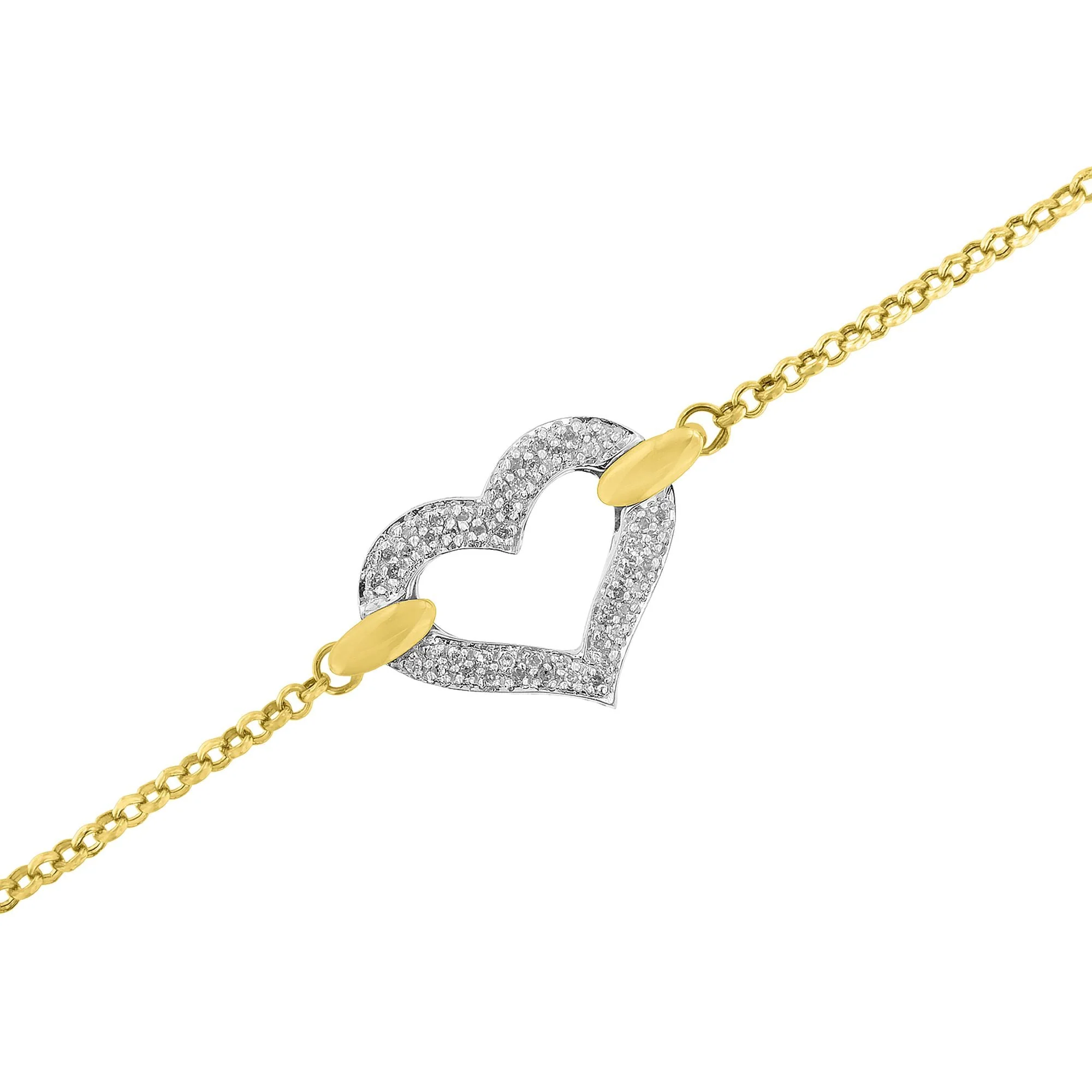 10K Two Tone Gold 1/4 Cttw Diamond Encrusted Heart Charm 7" Bracelet (H-I Color, I1-I2 Clarity) - Image 10