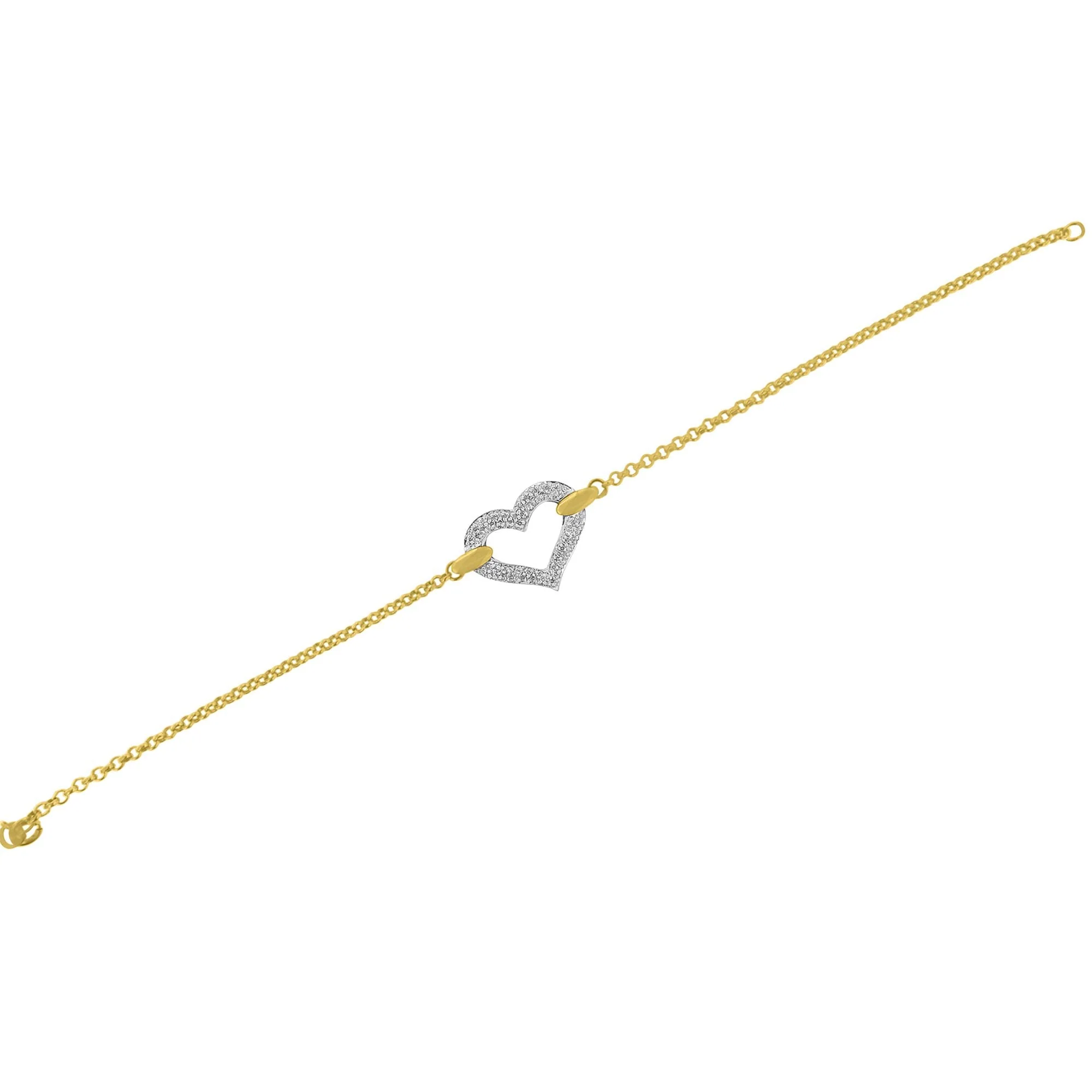 10K Two Tone Gold 1/4 Cttw Diamond Encrusted Heart Charm 7" Bracelet (H-I Color, I1-I2 Clarity) - Image 11