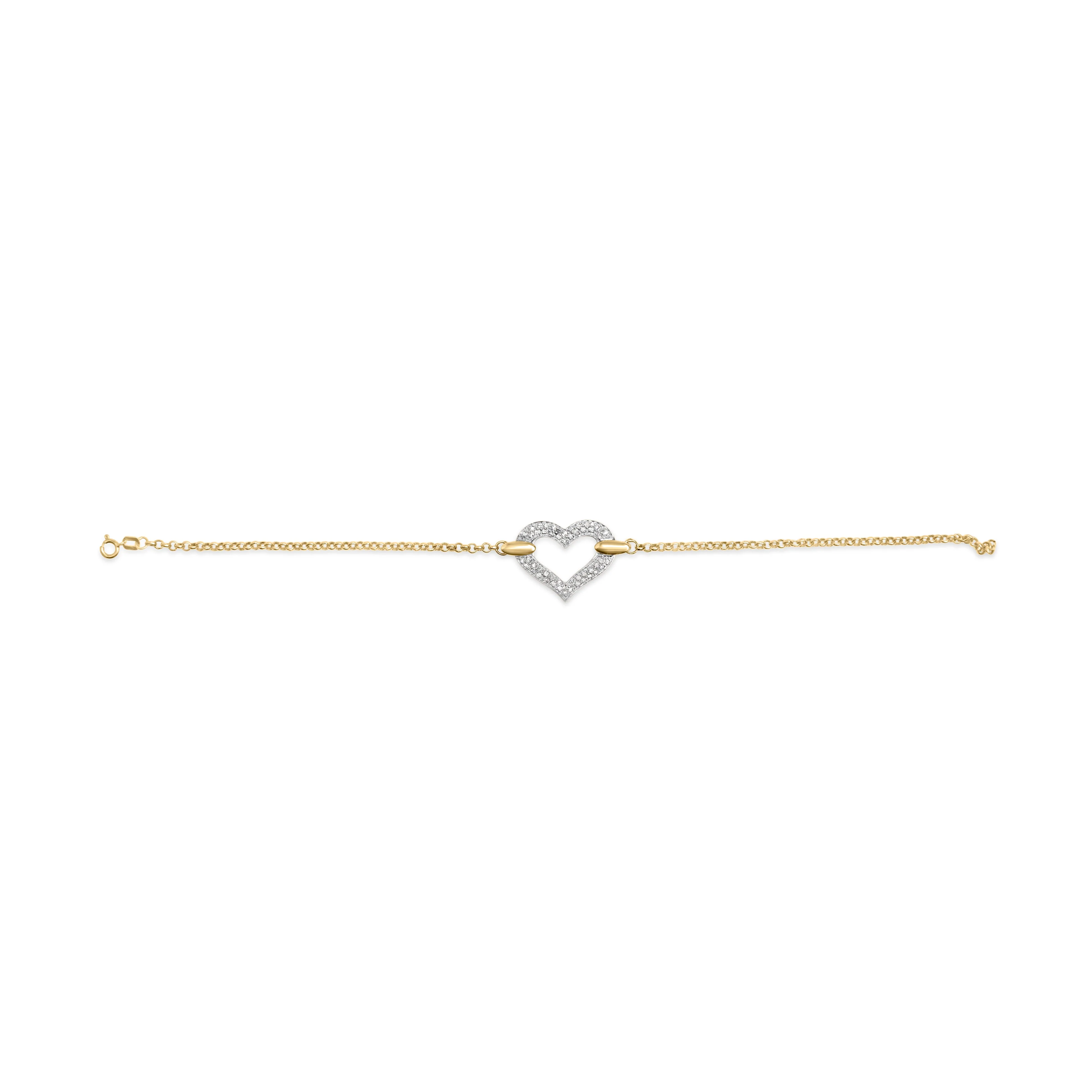 10K Two Tone Gold 1/4 Cttw Diamond Encrusted Heart Charm 7" Bracelet (H-I Color, I1-I2 Clarity) - Image 2