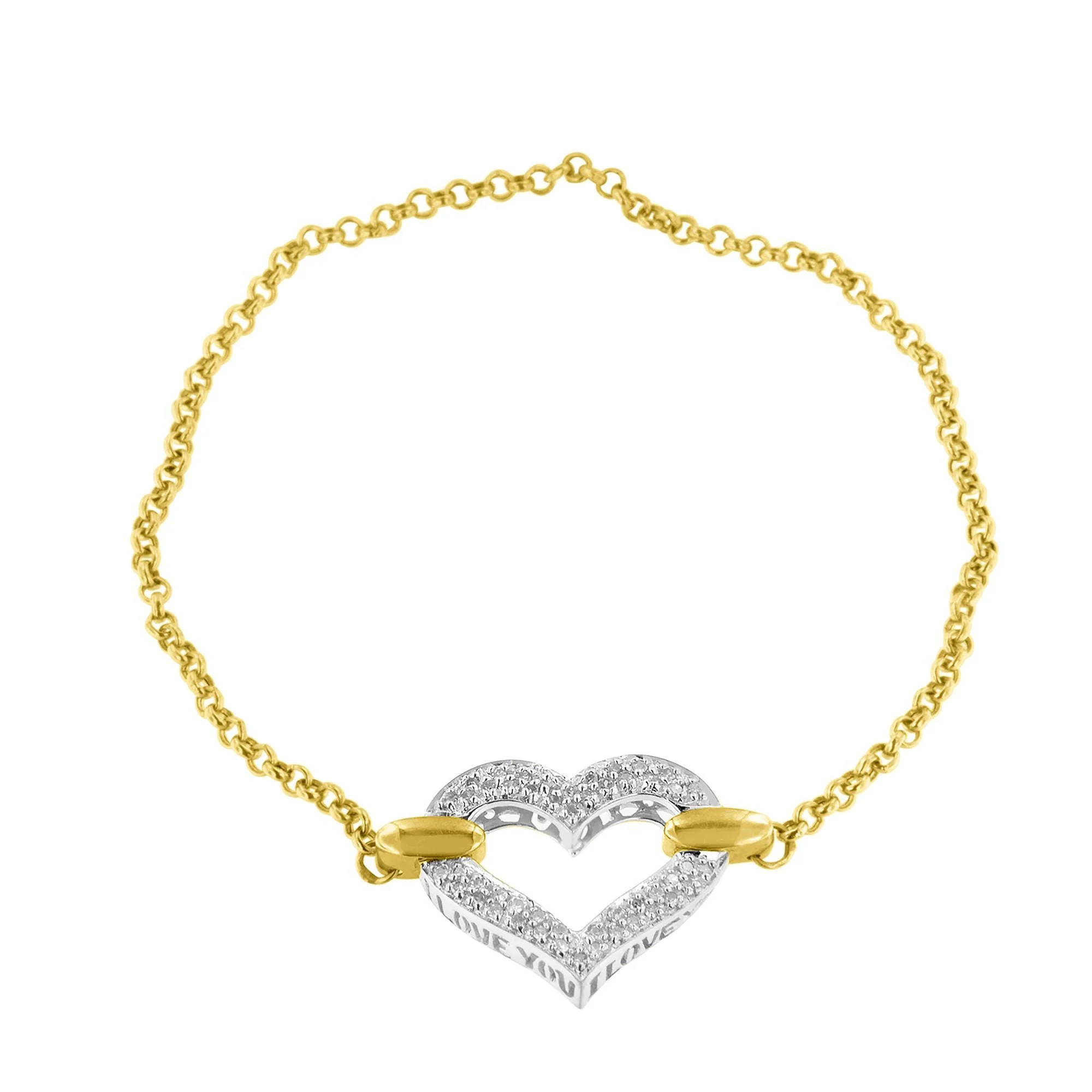 10K Two Tone Gold 1/4 Cttw Diamond Encrusted Heart Charm 7" Bracelet (H-I Color, I1-I2 Clarity) - Image 3