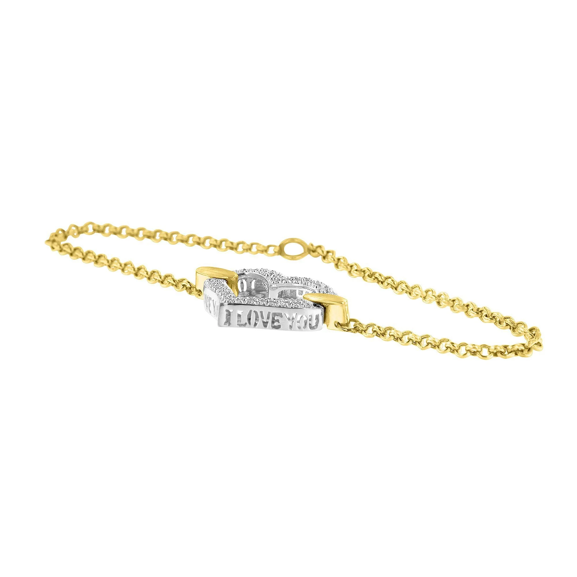 10K Two Tone Gold 1/4 Cttw Diamond Encrusted Heart Charm 7" Bracelet (H-I Color, I1-I2 Clarity) - Image 4