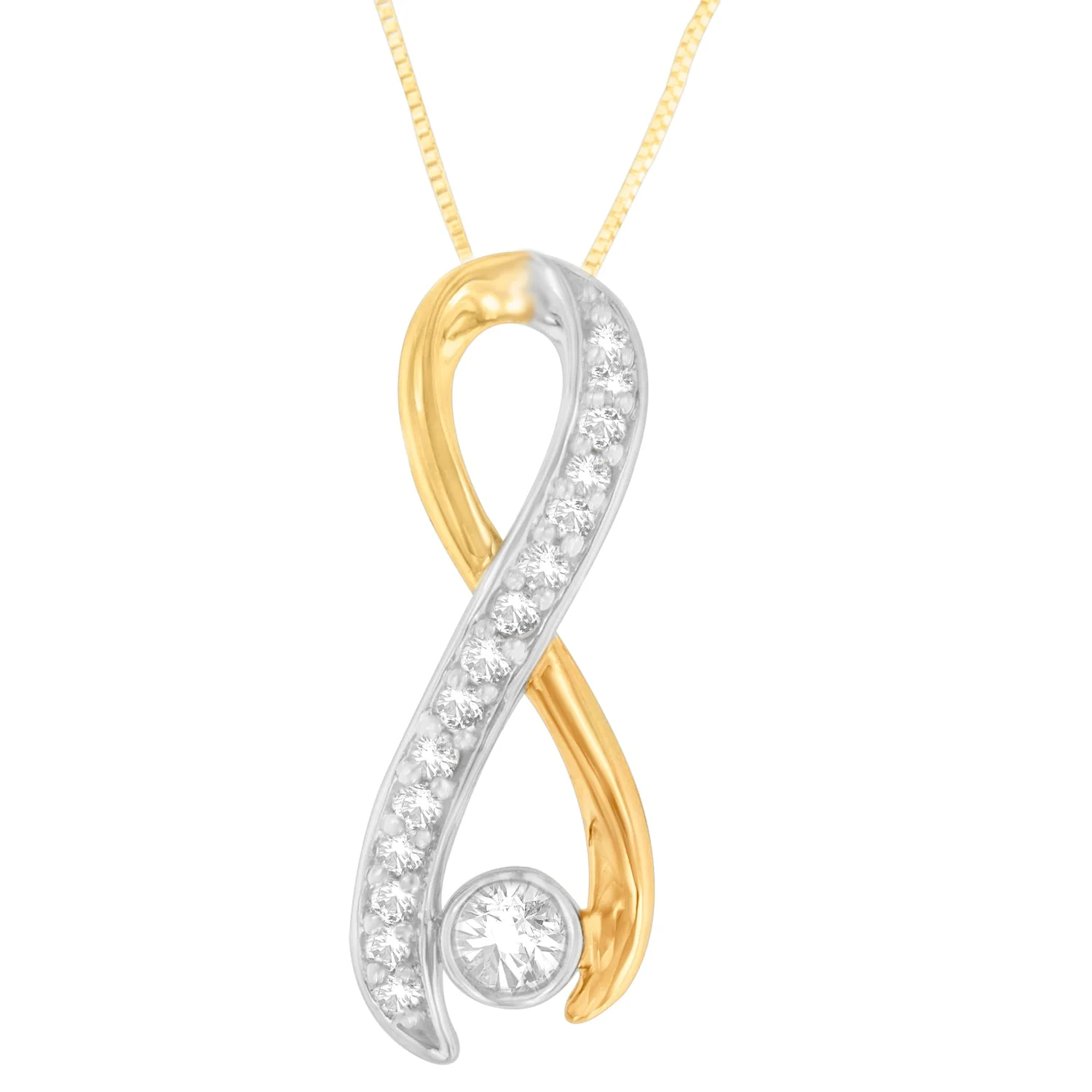 10K Two-Tone Gold 1/5 cttw Diamond Radiant Ribbon Pendant Necklace (H-I, I1-I2) - Image 2