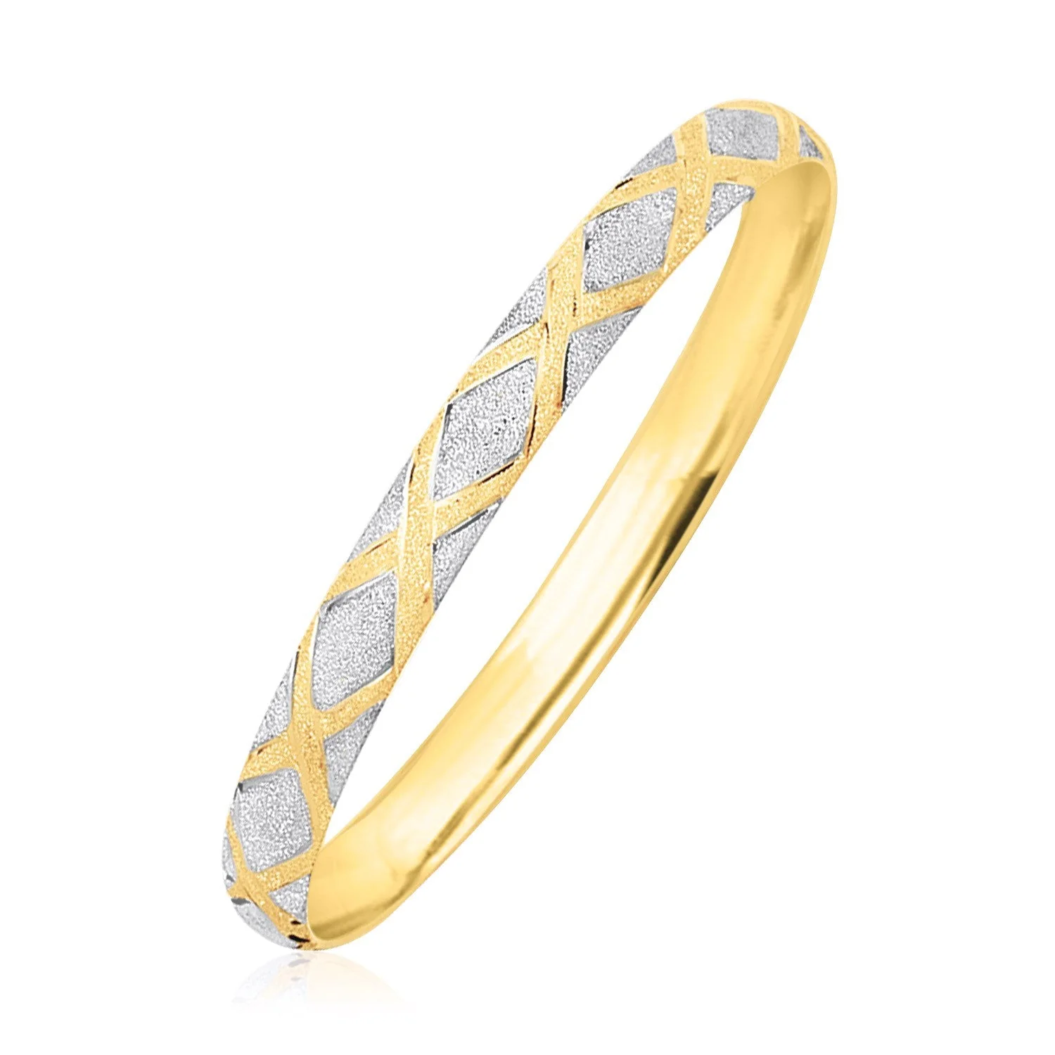 10k Two-Tone Gold Geometric Diamond Motif Bangle - Image 3
