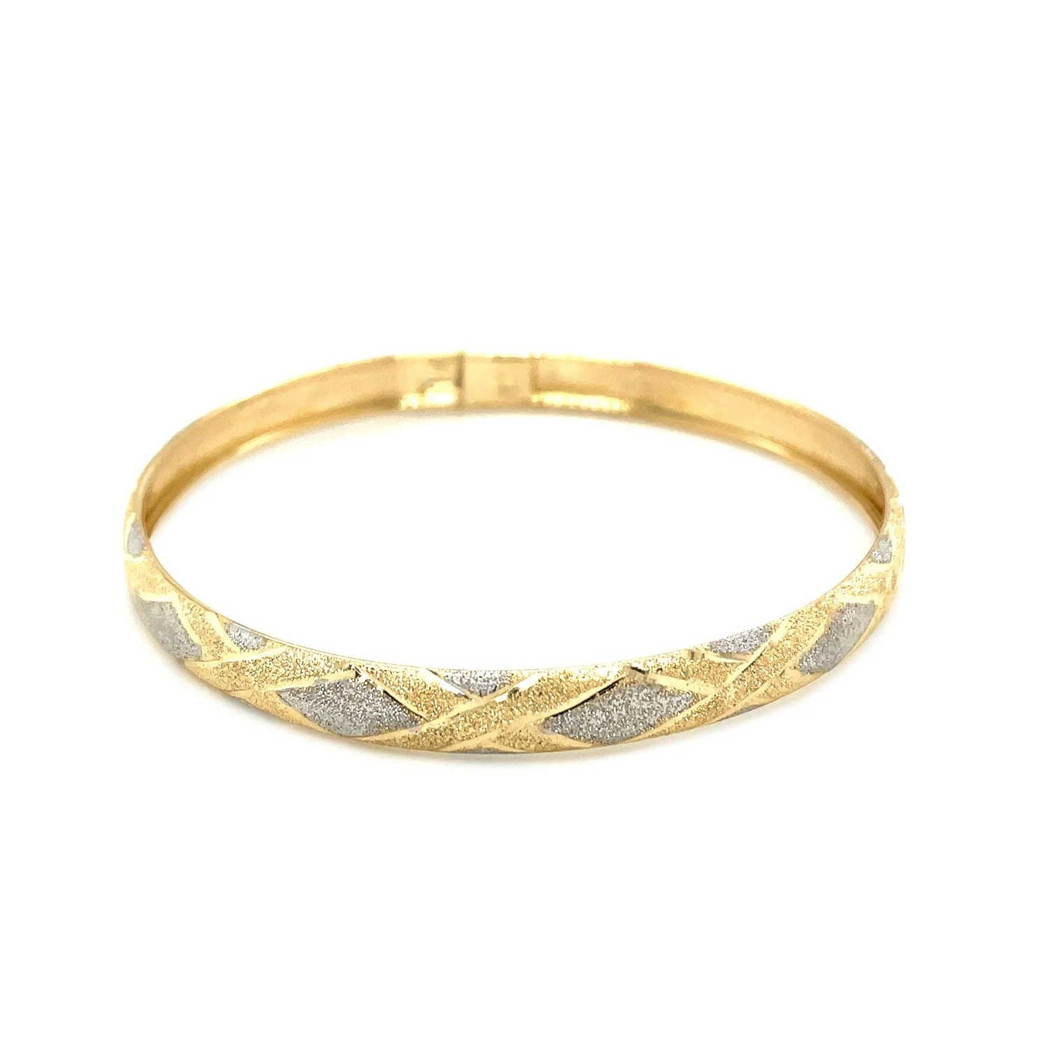 10k Two-Tone Gold Geometric Diamond Motif Bangle - Image 4
