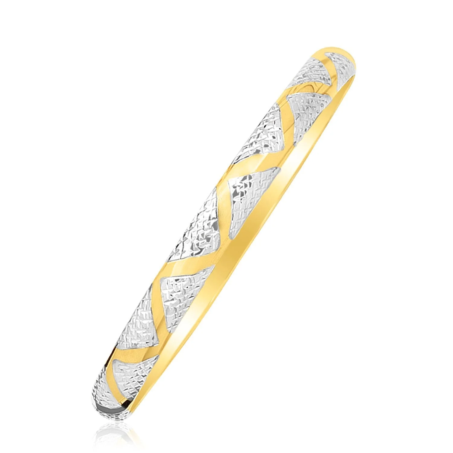 10k Two-Tone Gold Textured Zigzag Style Bangle - Image 4