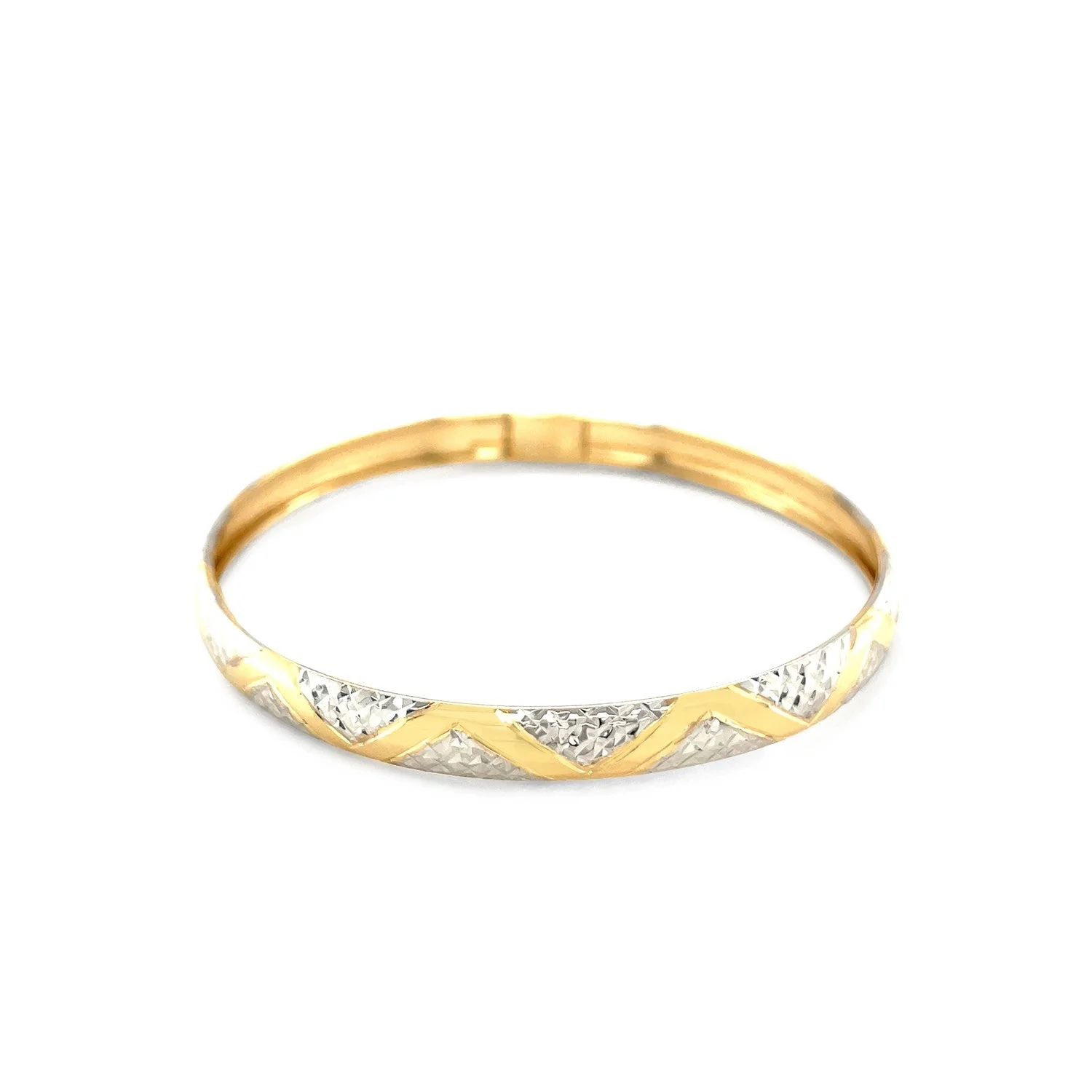 10k Two-Tone Gold Textured Zigzag Style Bangle - Image 5