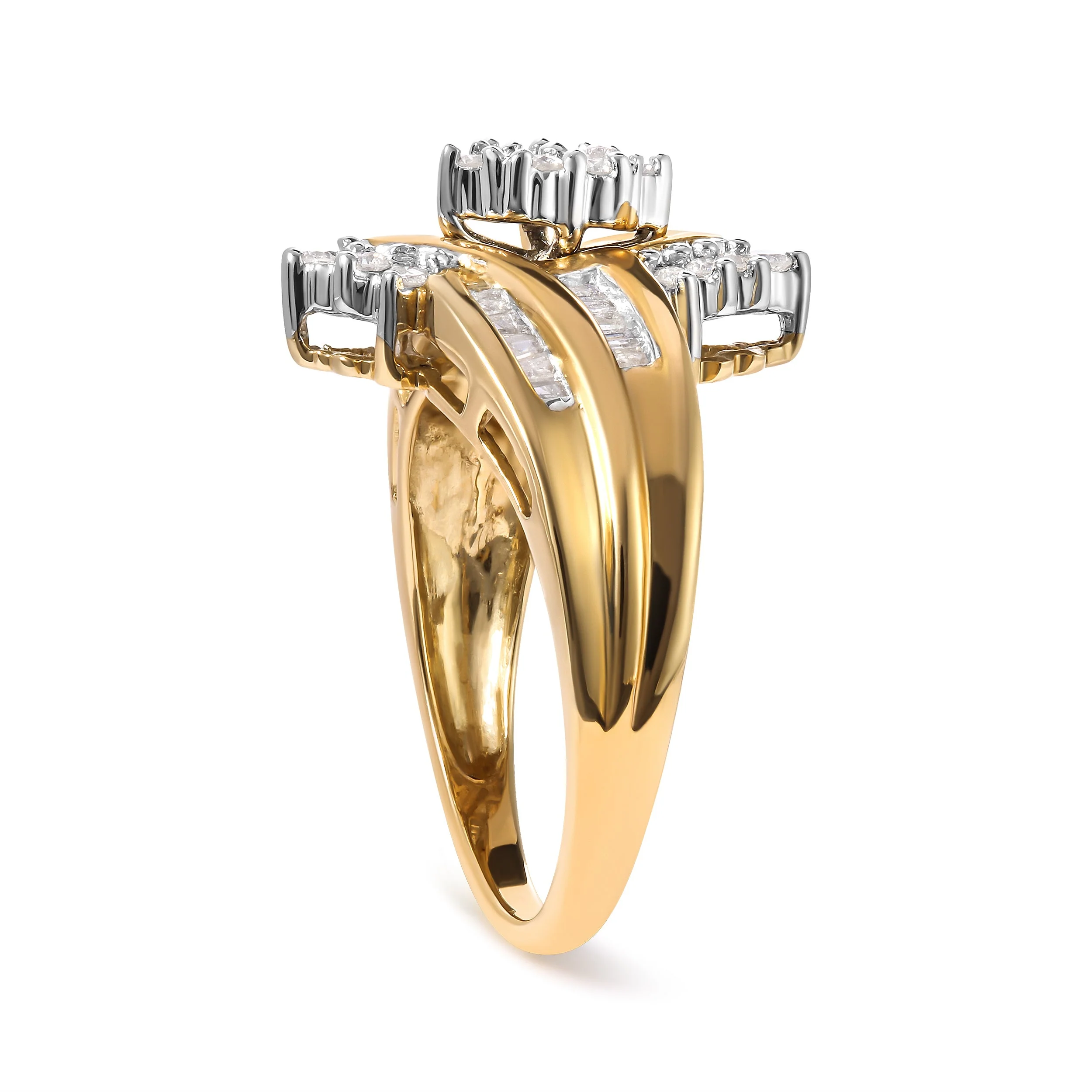 10K Two-Toned 1/2 Cttw Round And Baguette-Cut Composite Pear Head Diamond Ring (H-I Color, I2-I3 Clarity) - Ring Size 7 - Image 3