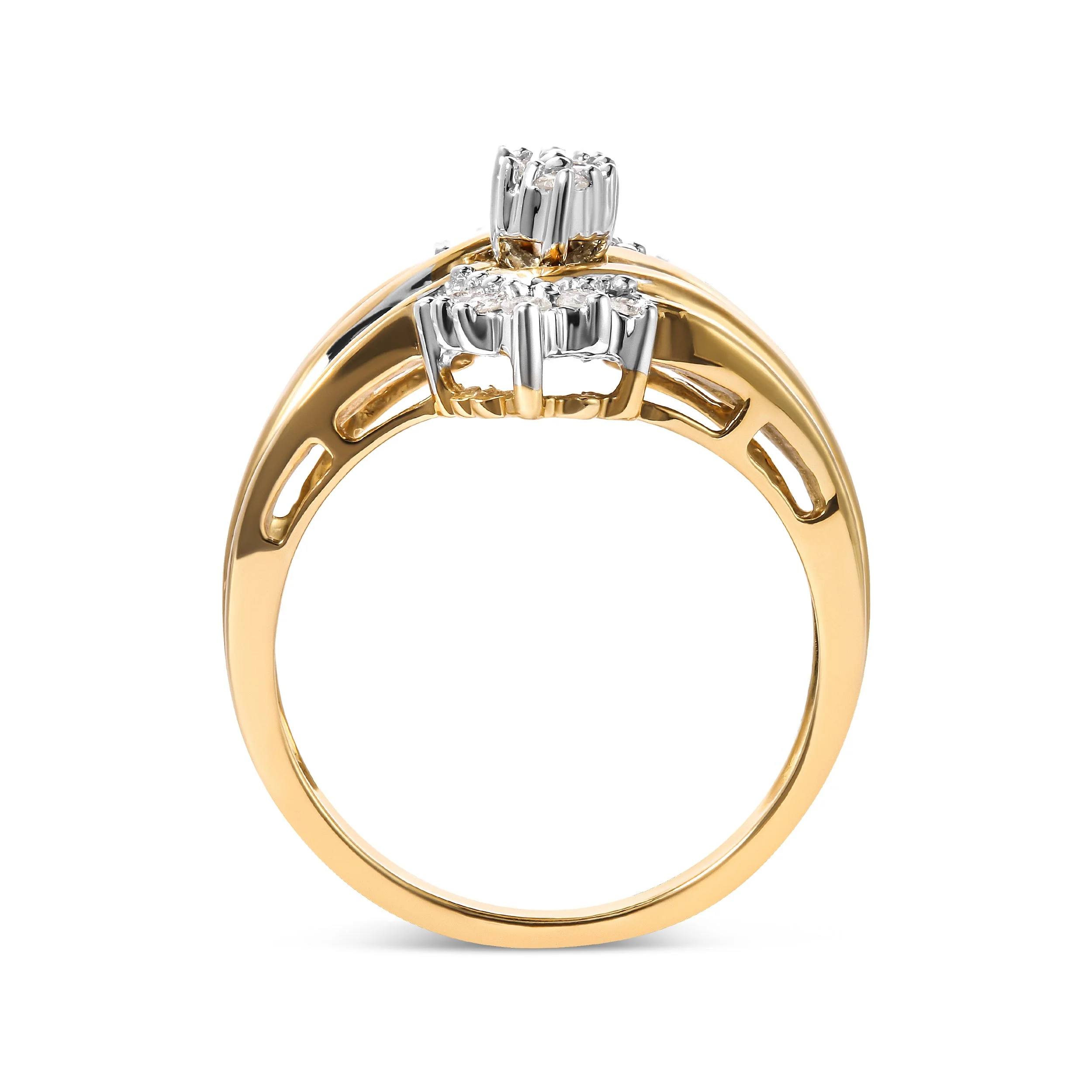 10K Two-Toned 1/2 Cttw Round And Baguette-Cut Composite Pear Head Diamond Ring (H-I Color, I2-I3 Clarity) - Ring Size 7 - Image 4