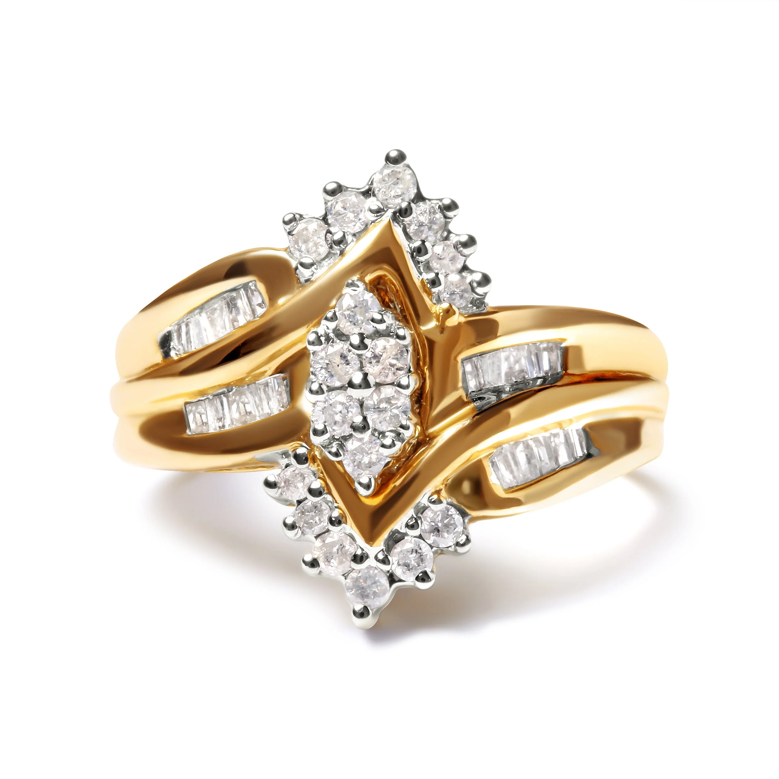 10K Two-Toned 1/2 Cttw Round And Baguette-Cut Composite Pear Head Diamond Ring (H-I Color, I2-I3 Clarity) - Ring Size 7 - Image 5