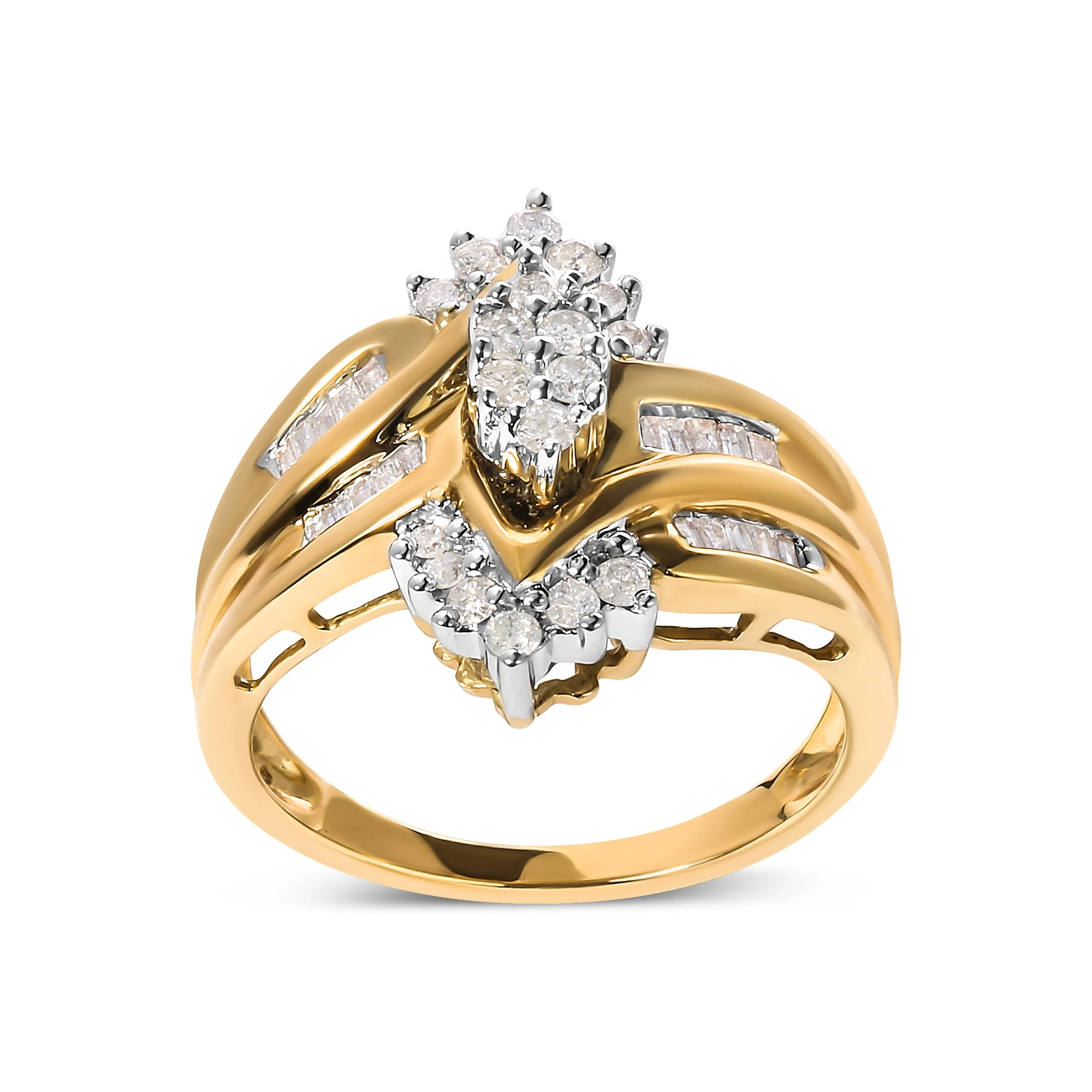 10K Two-Toned 1/2 Cttw Round And Baguette-Cut Composite Pear Head Diamond Ring (H-I Color, I2-I3 Clarity) - Ring Size 7 - Image 7