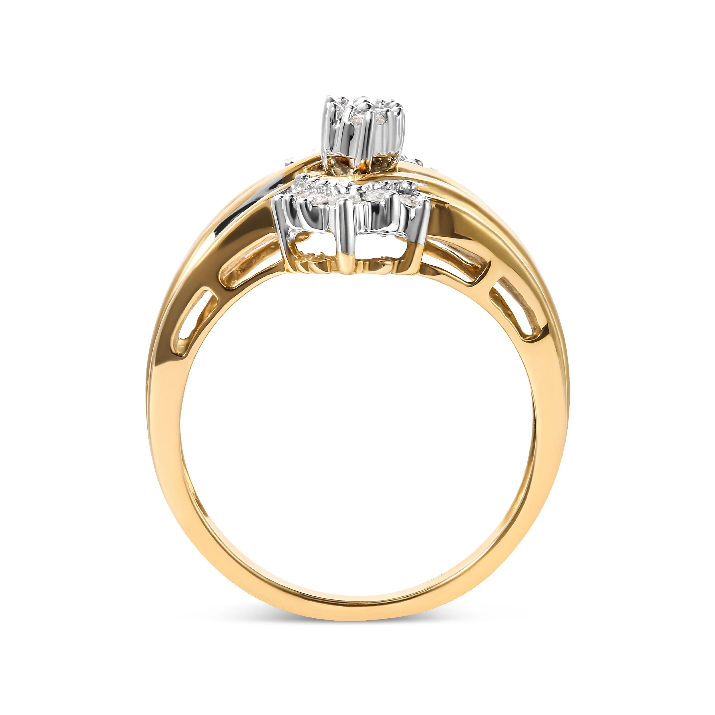 10K Two-Toned 1/2 Cttw Round And Baguette-Cut Composite Pear Head Diamond Ring (H-I Color, I2-I3 Clarity) - Ring Size 7 - Image 9
