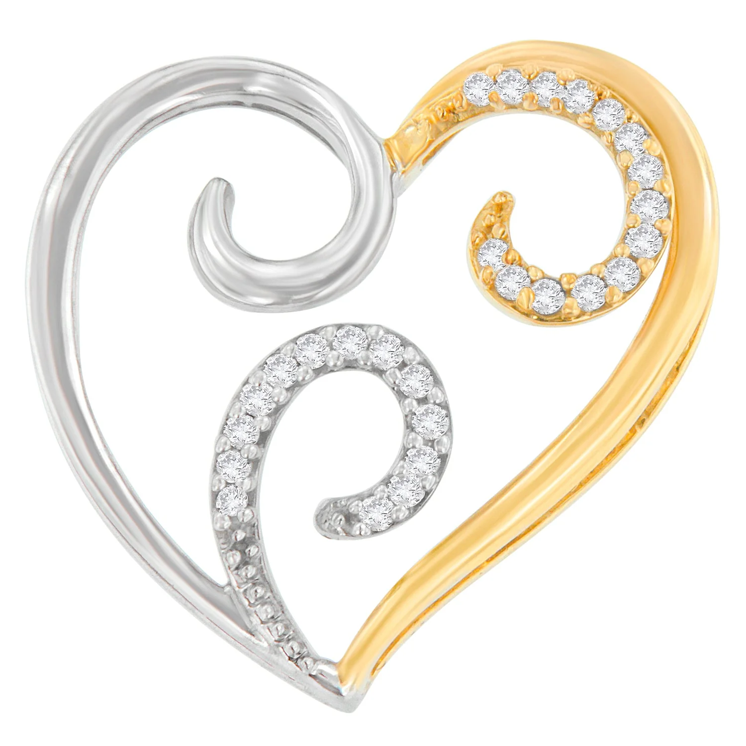 10K Two-Toned Gold 1/10 cttw Round Cut Diamond Swirl Heart Accent Pendant Necklace (H-I, I1-I2) - Image 4