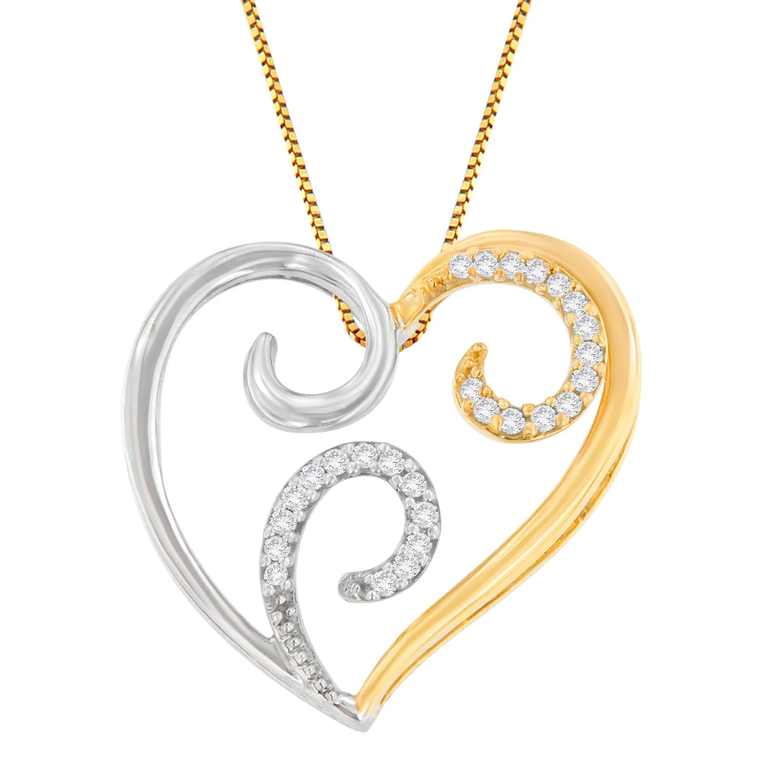 10K Two-Toned Gold 1/10 cttw Round Cut Diamond Swirl Heart Accent Pendant Necklace (H-I, I1-I2) - Image 5