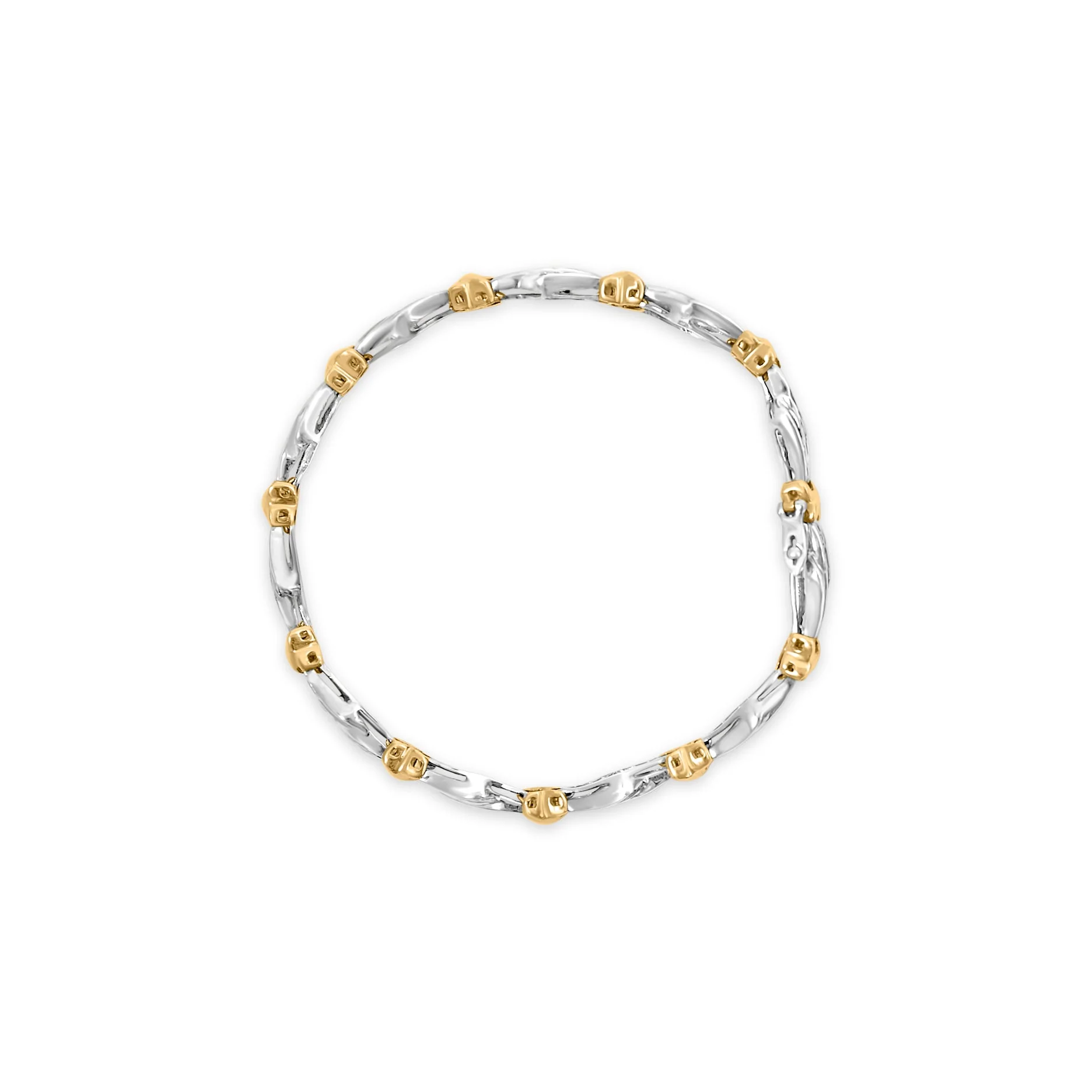 10k Two-Toned Gold 2.00 Cttw Channel Set Baguette-Diamond Weave and "X" Spiral Link Bracelet (H-I Color, I1-I2 Clarity) - 7" - Image 3