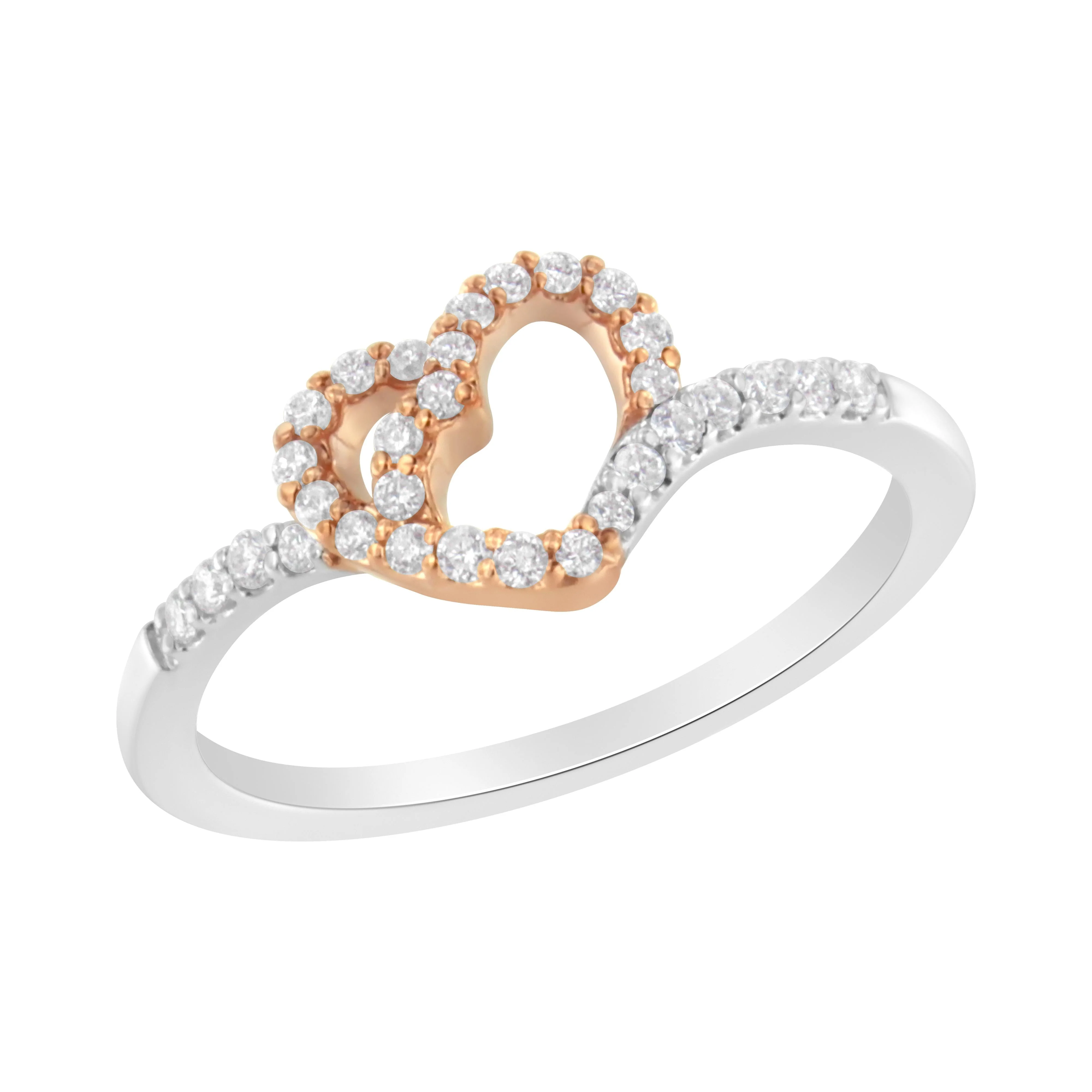 10K Two Toned Gold Diamond Heart Cocktail Ring (1/5 Cttw, H-I Color, I1-I2 Clarity) - Size 6-1/2 - Image 2