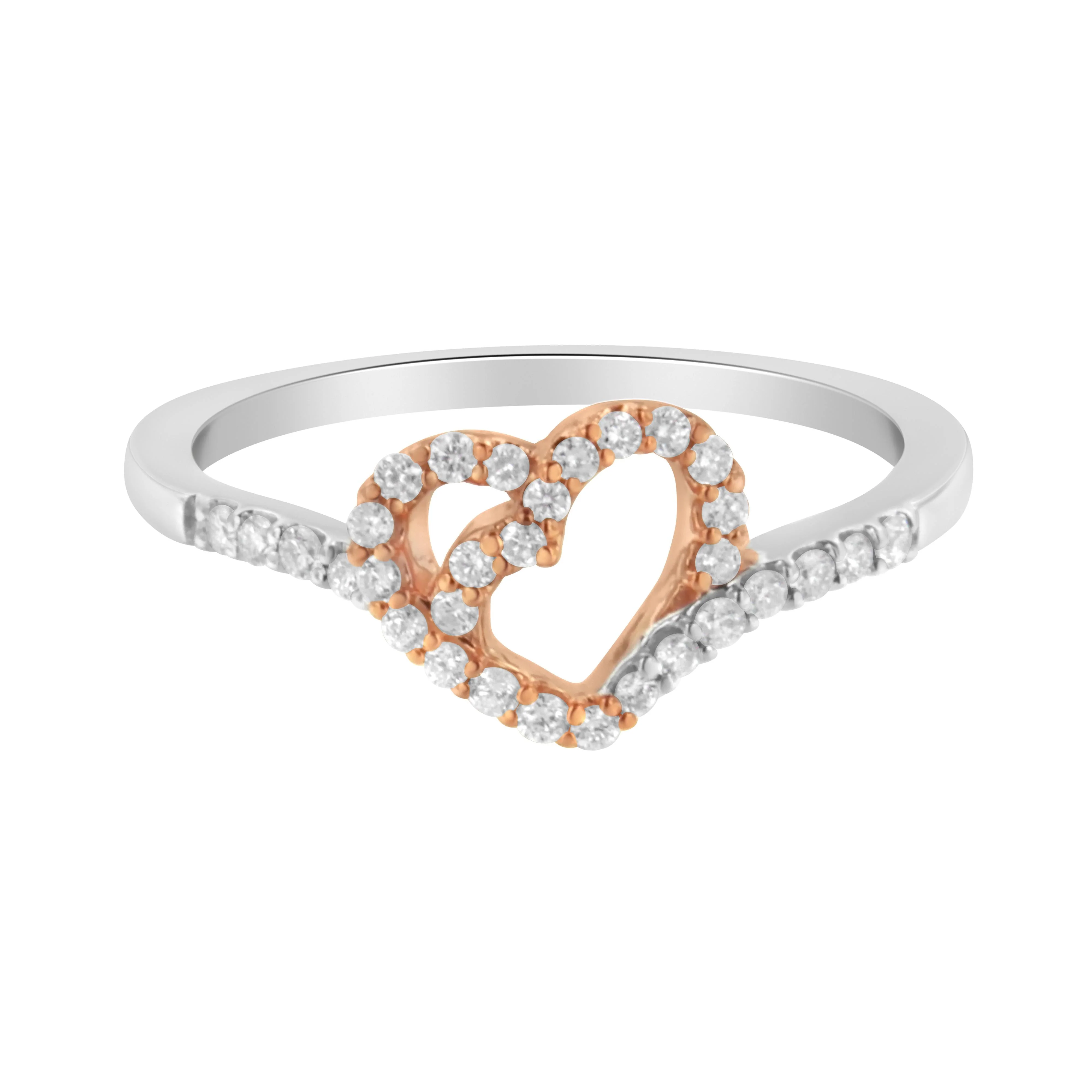10K Two Toned Gold Diamond Heart Cocktail Ring (1/5 Cttw, H-I Color, I1-I2 Clarity) - Size 6-1/2 - Image 3