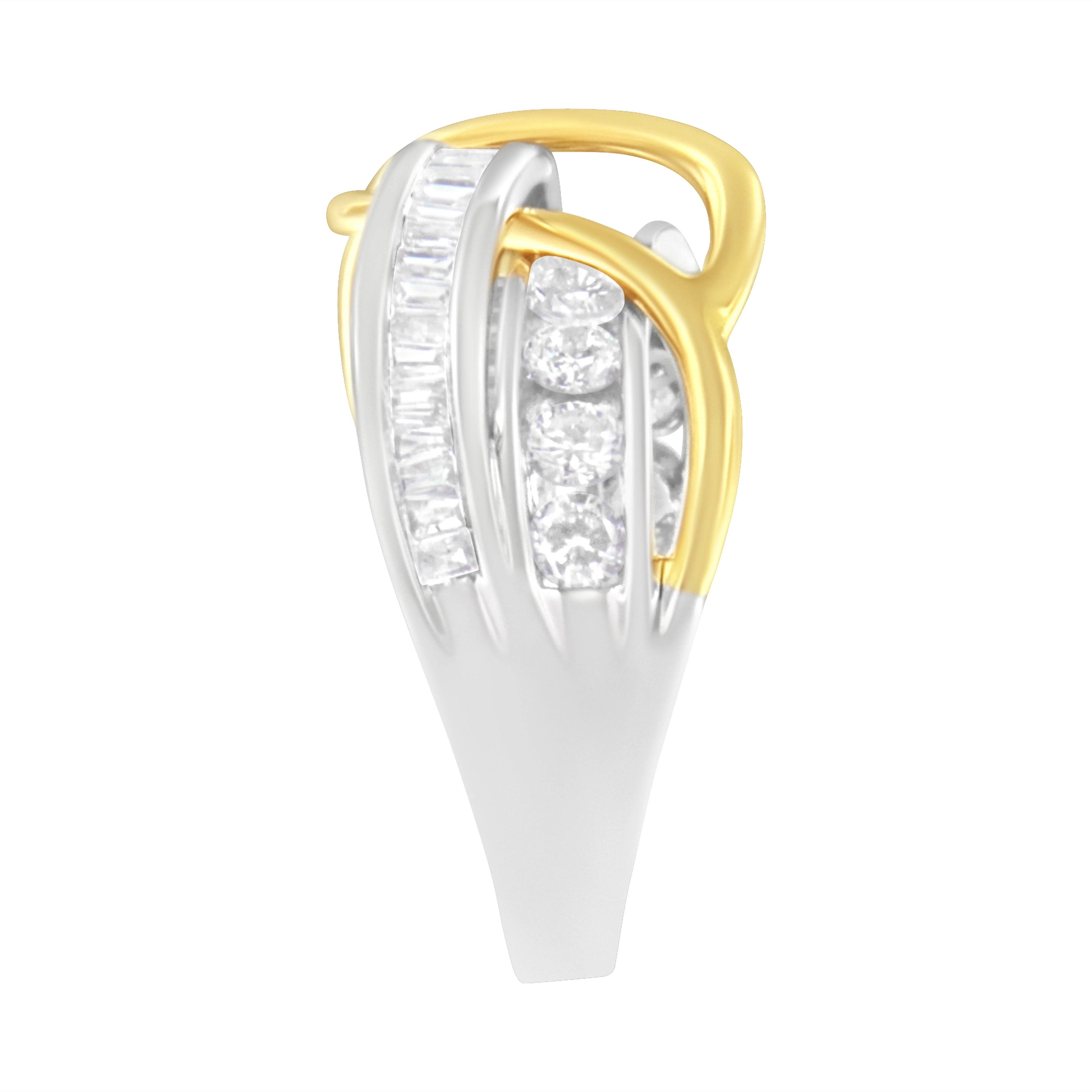 10K White and Yellow Gold 1 1/10 cttw Channel-Set Diamond Bypass Band Ring (J Color, I3 Clarity) - Size 7 - Image 5