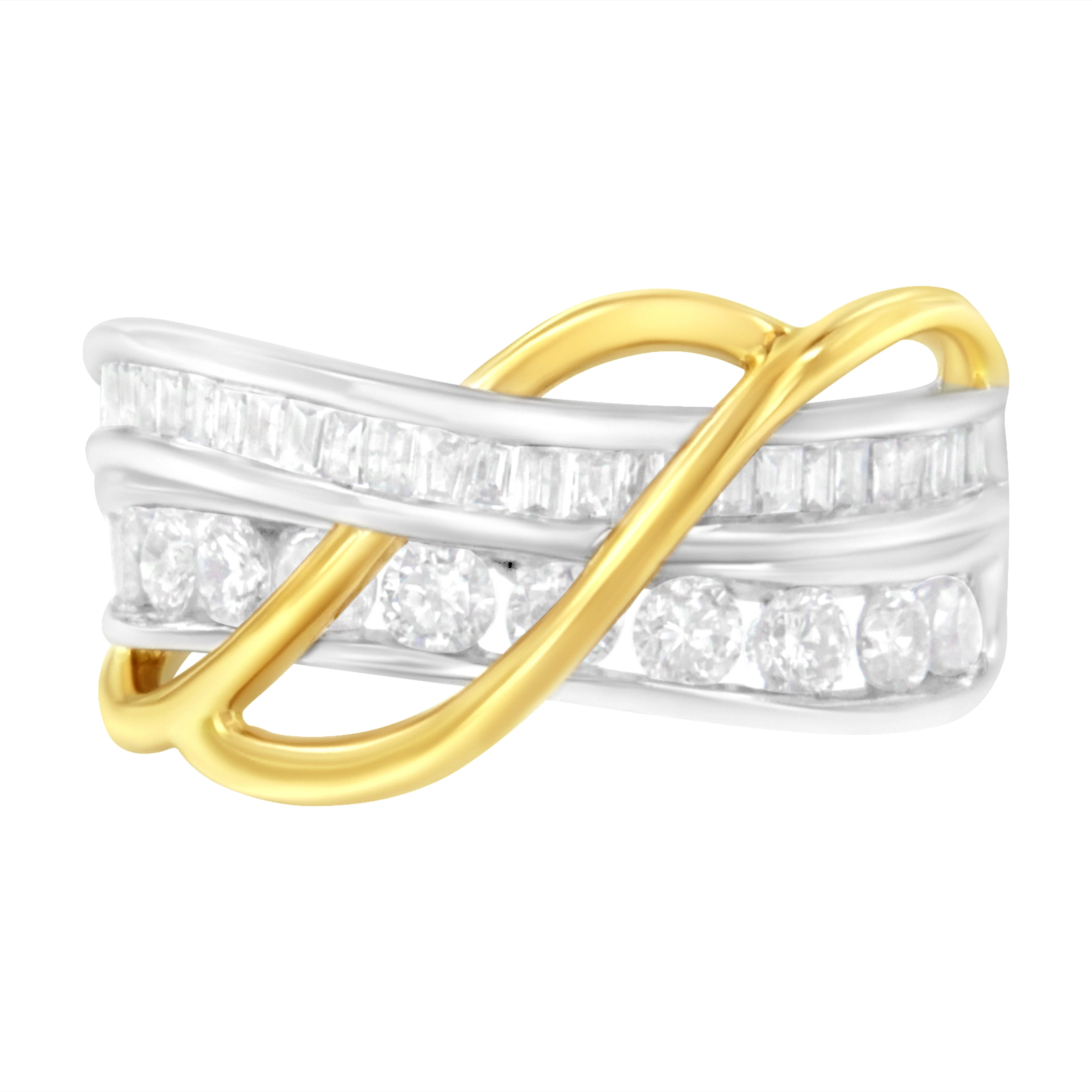 10K White and Yellow Gold 1 1/10 cttw Channel-Set Diamond Bypass Band Ring (J Color, I3 Clarity) - Size 7 - Image 6