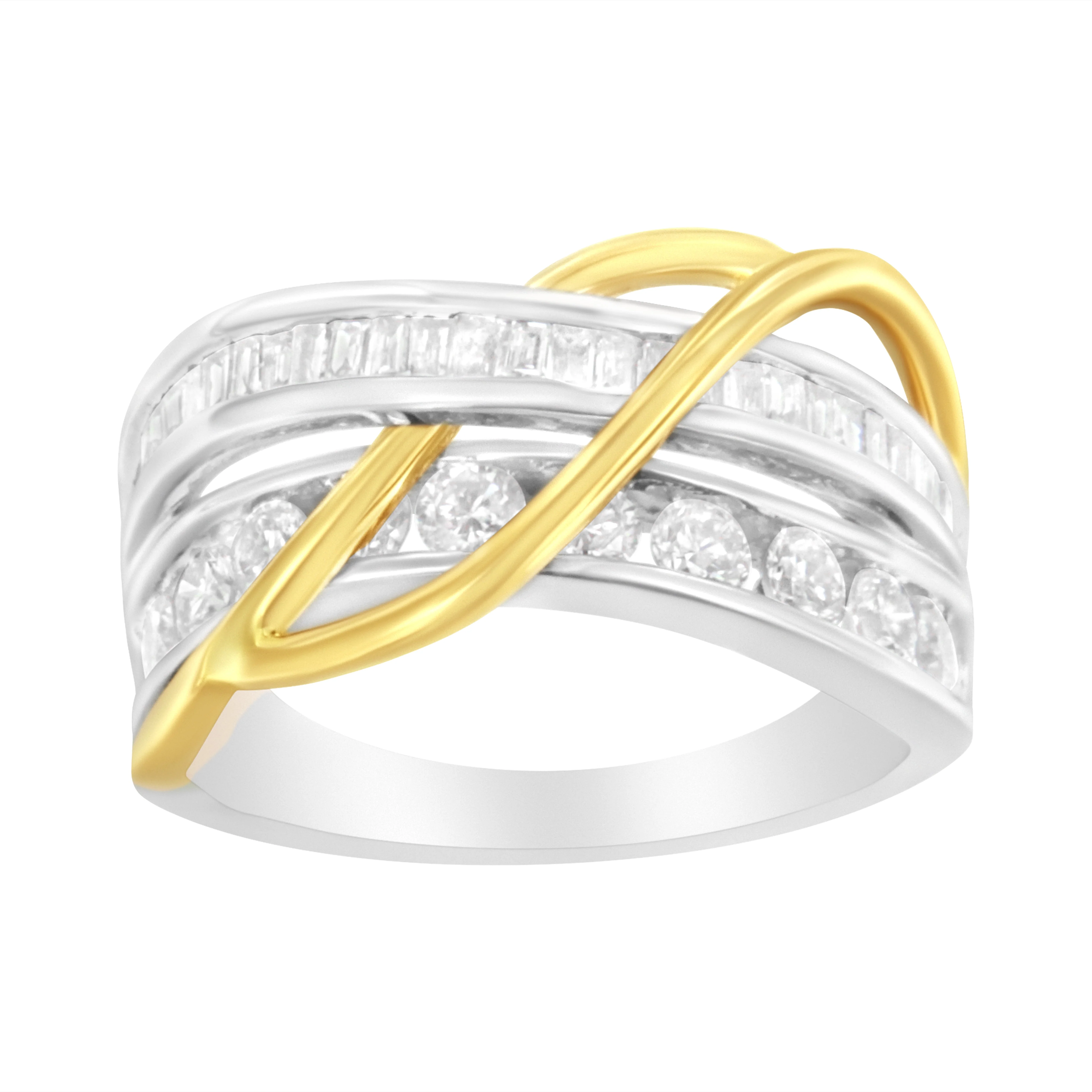 10K White and Yellow Gold 1 1/10 cttw Channel-Set Diamond Bypass Band Ring (J Color, I3 Clarity) - Size 7 - Image 7