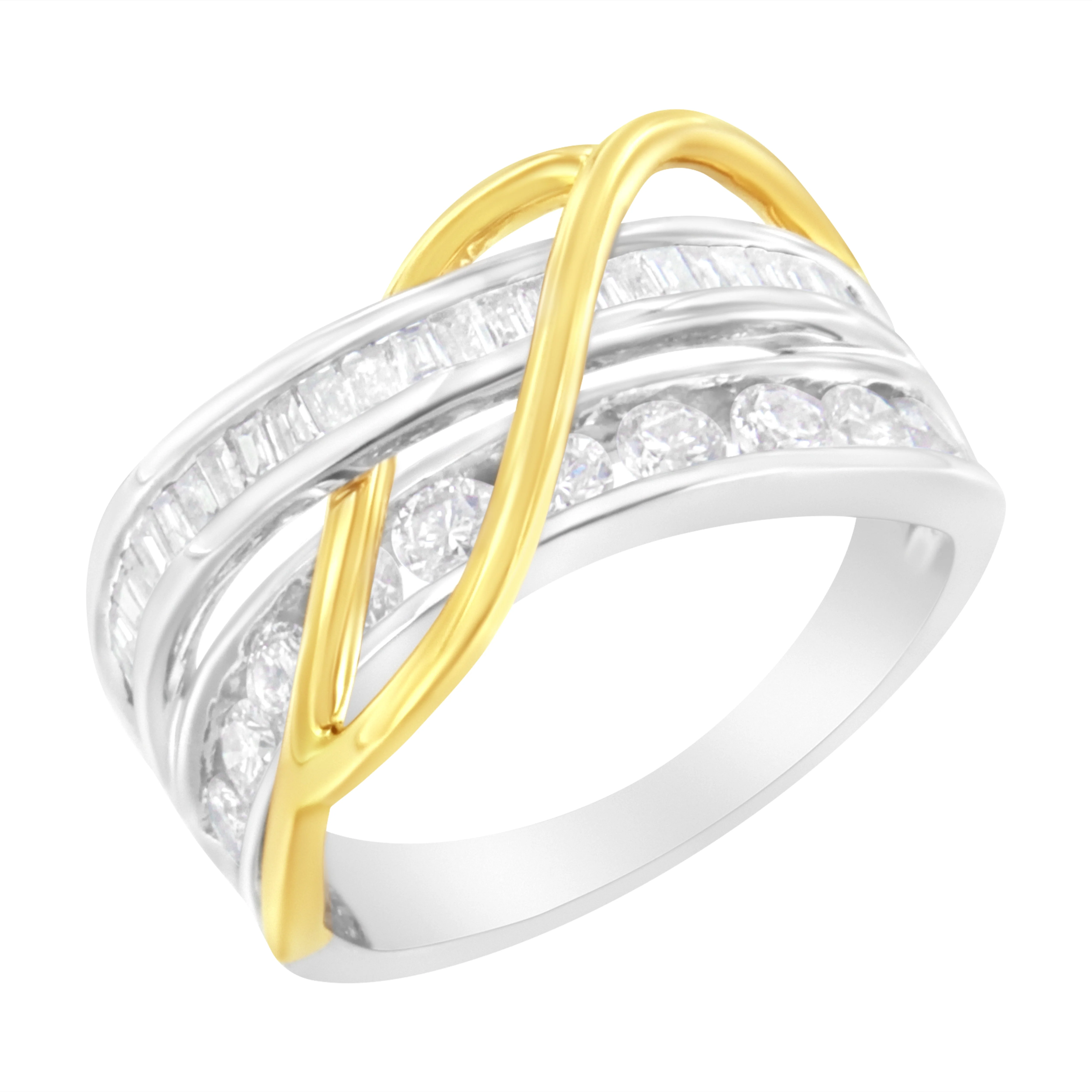10K White and Yellow Gold 1 1/10 cttw Channel-Set Diamond Bypass Band Ring (J Color, I3 Clarity) - Size 7 - Image 8
