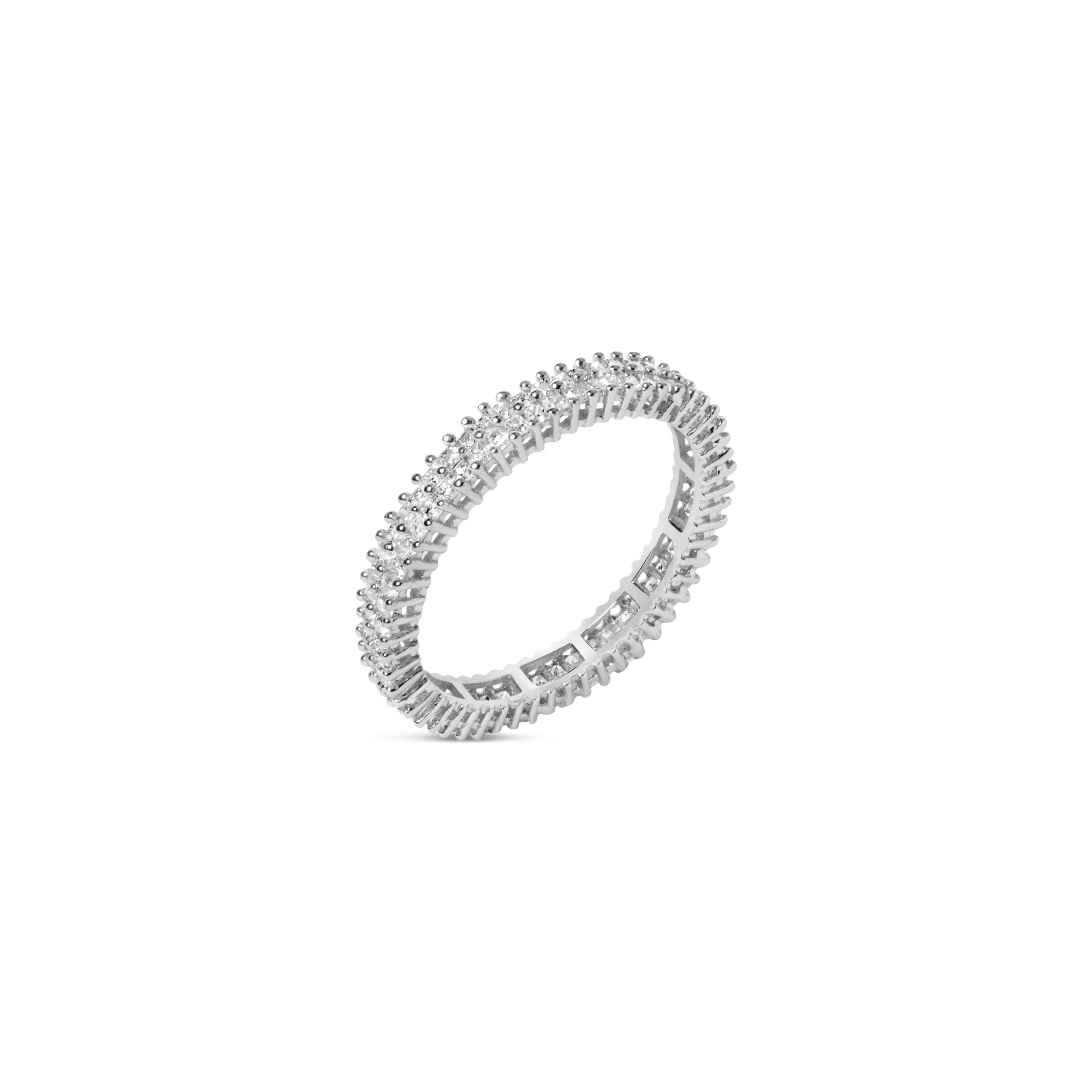 10K White Gold 1.0 Cttw Princess Cut Diamond Double Row Eternity Band Ring (I-J Color, I1-I2 Clarity)- Size 7 - Image 2