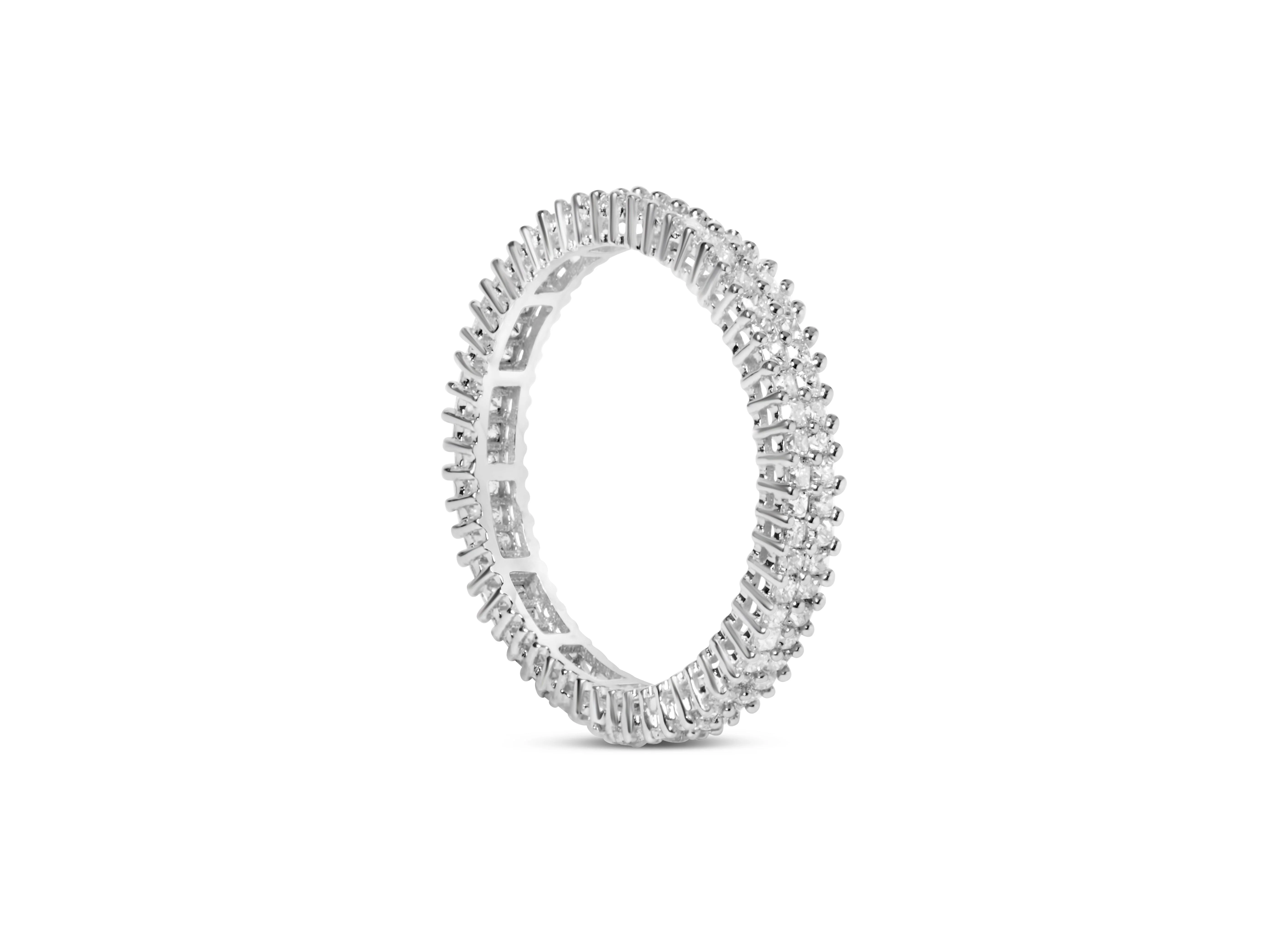 10K White Gold 1.0 Cttw Princess Cut Diamond Double Row Eternity Band Ring (I-J Color, I1-I2 Clarity)- Size 7 - Image 3