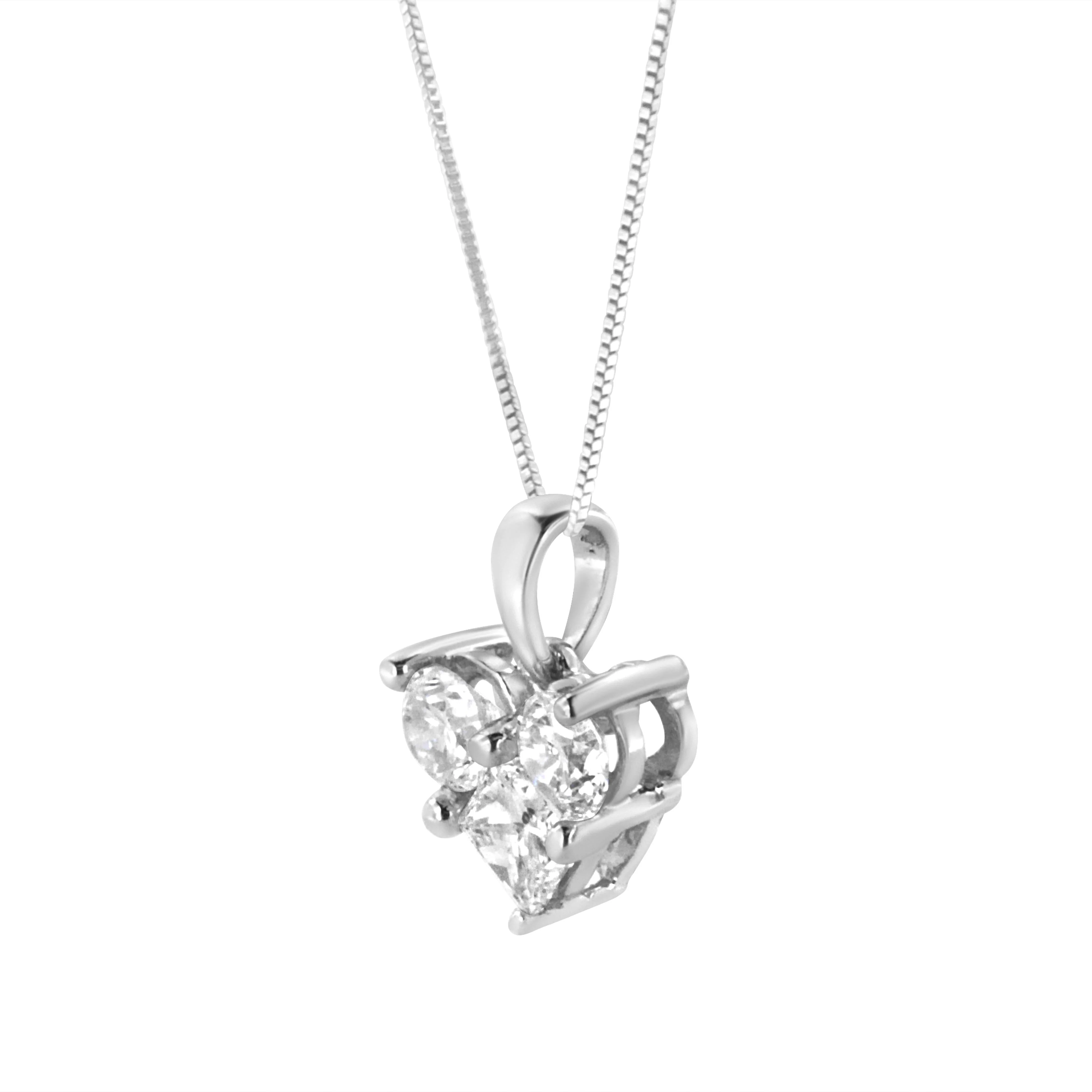 10K White Gold 1.0 Cttw Round-Cut and Princess-Cut Diamond Heart Shaped 18" Pendant Necklace (H-I Color, SI2-I1 Clarity) - Image 3