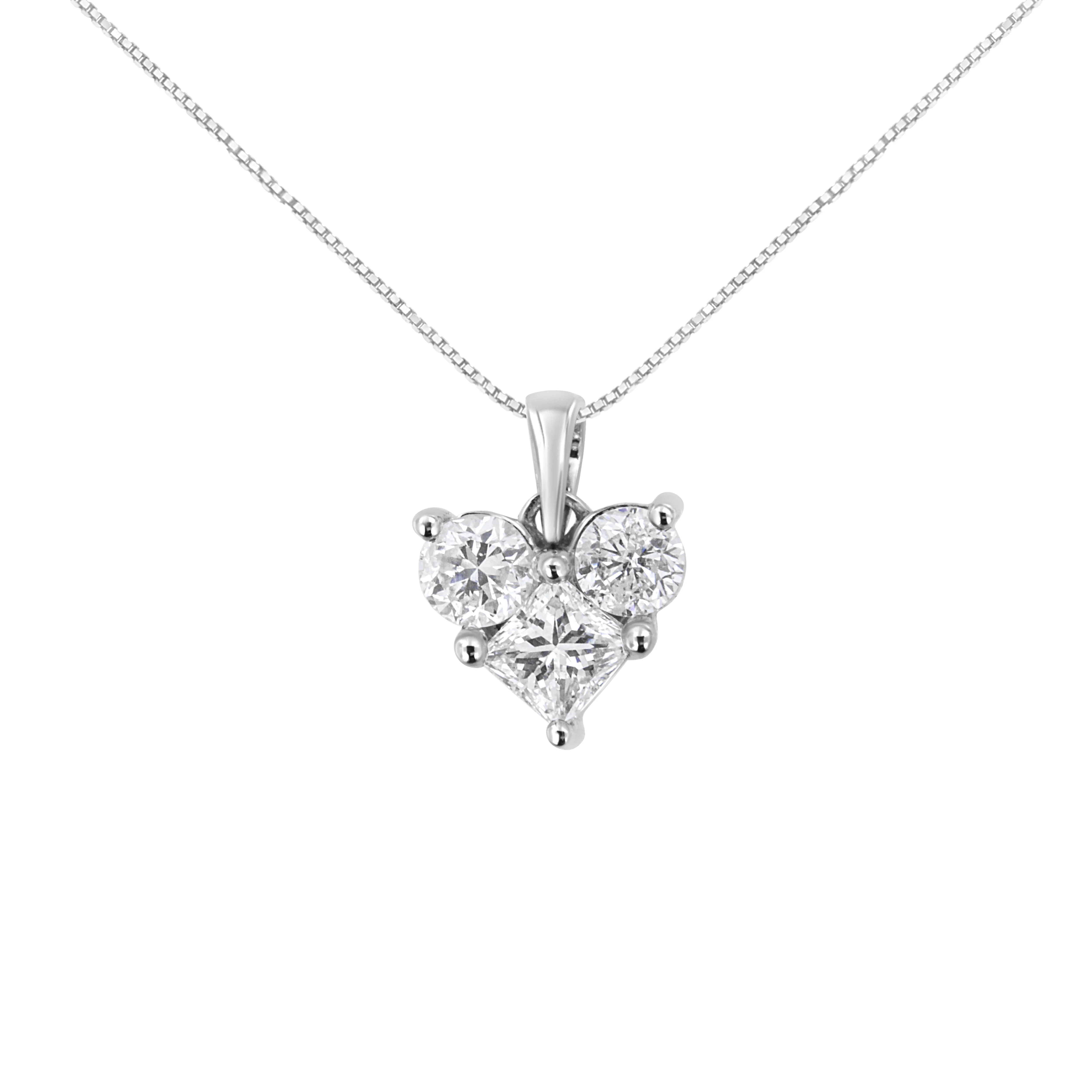 10K White Gold 1.0 Cttw Round-Cut and Princess-Cut Diamond Heart Shaped 18" Pendant Necklace (H-I Color, SI2-I1 Clarity) - Image 5