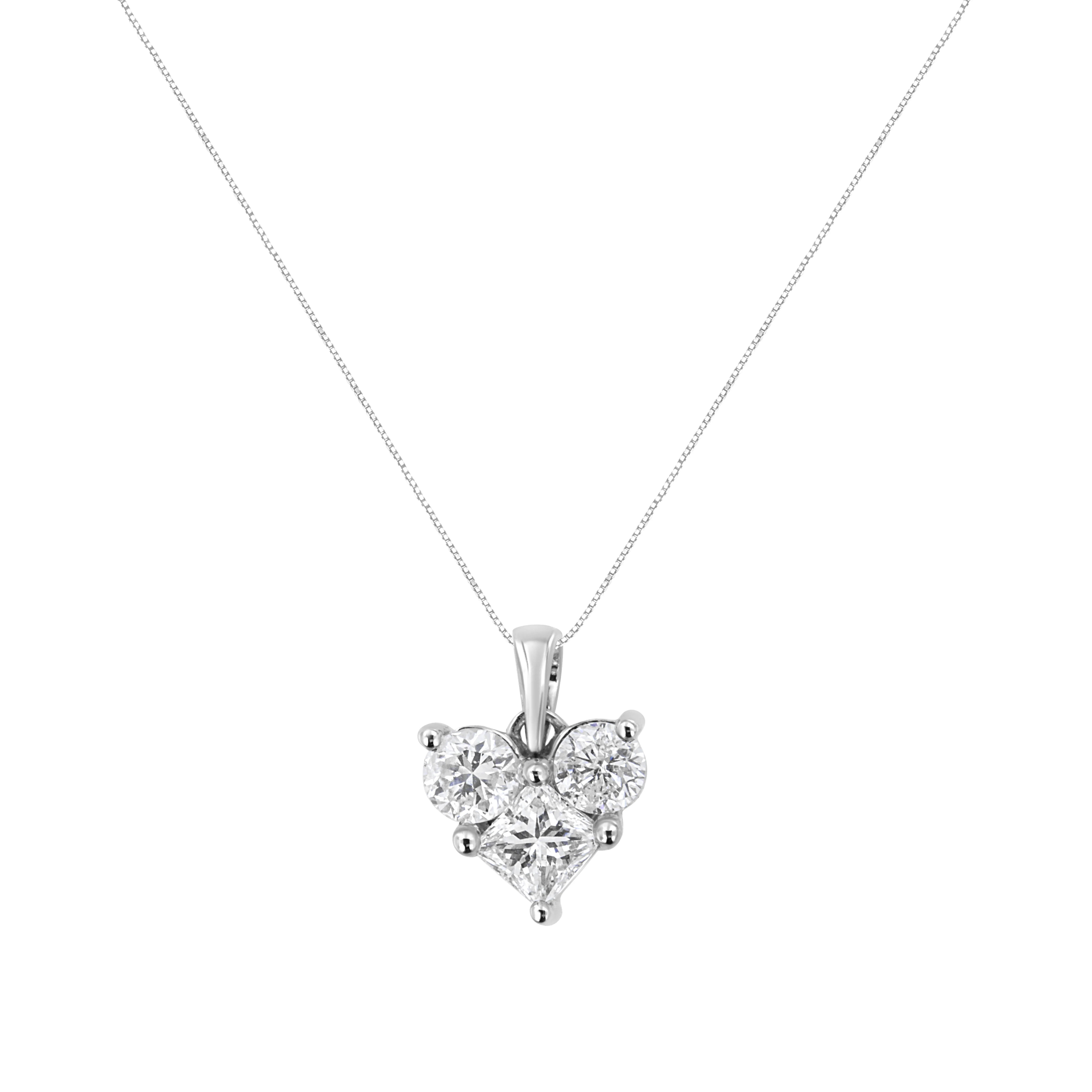 10K White Gold 1.0 Cttw Round-Cut and Princess-Cut Diamond Heart Shaped 18" Pendant Necklace (H-I Color, SI2-I1 Clarity) - Image 6