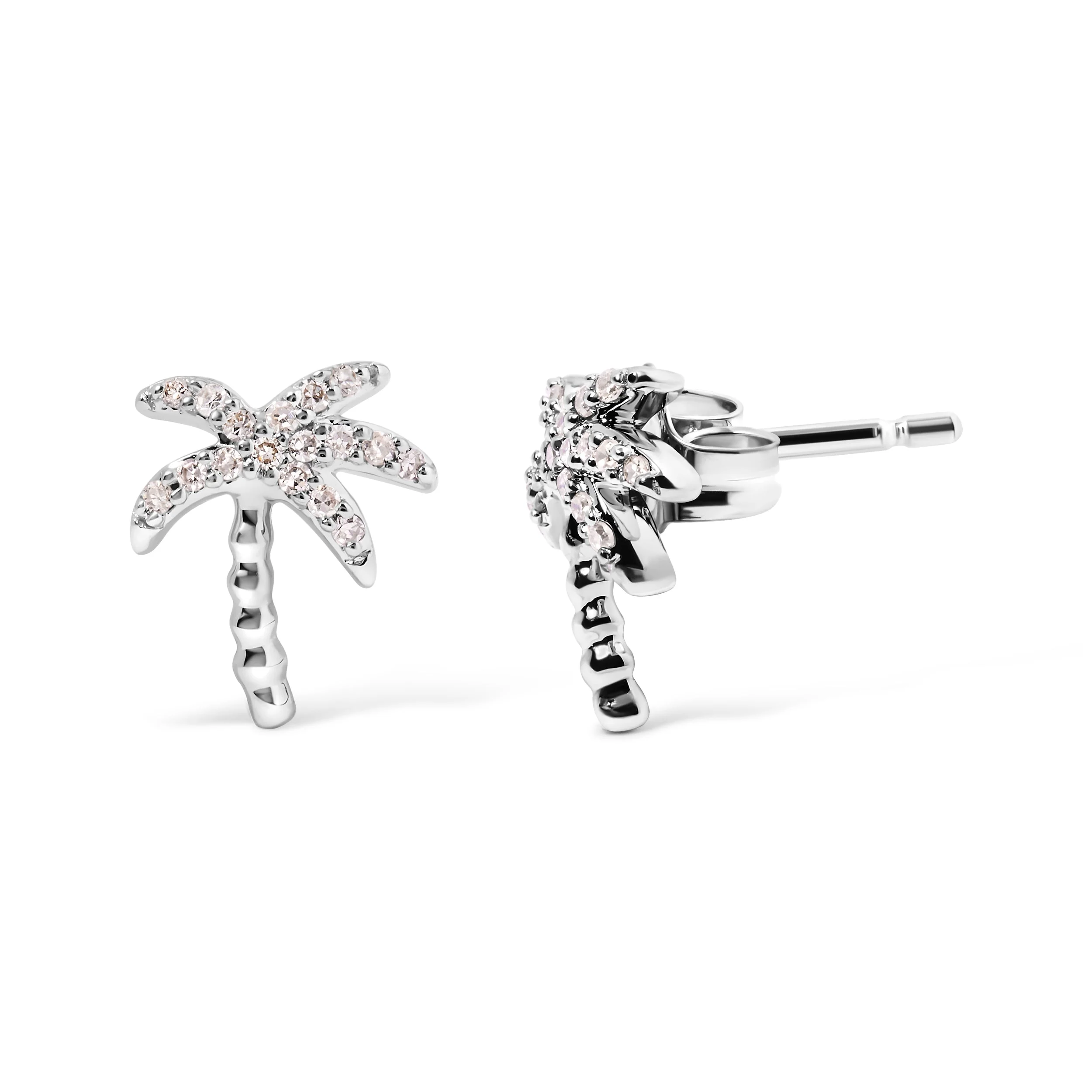 10K White Gold 1/10 Cttw Diamond  Encrusted Palm Tree Stud Earrings (H-I Color, I1-I2 Clarity) - Image 2