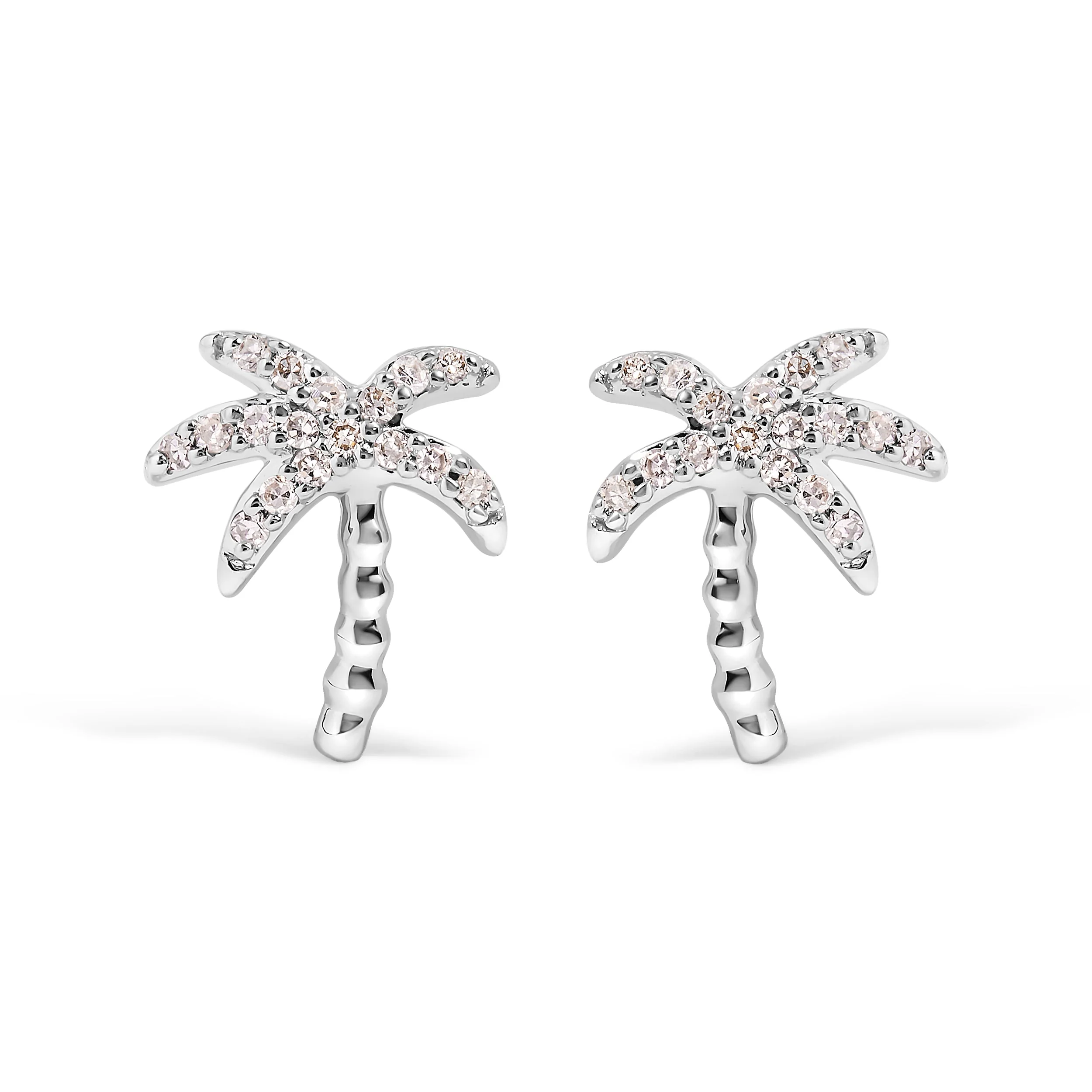 10K White Gold 1/10 Cttw Diamond  Encrusted Palm Tree Stud Earrings (H-I Color, I1-I2 Clarity) - Image 4