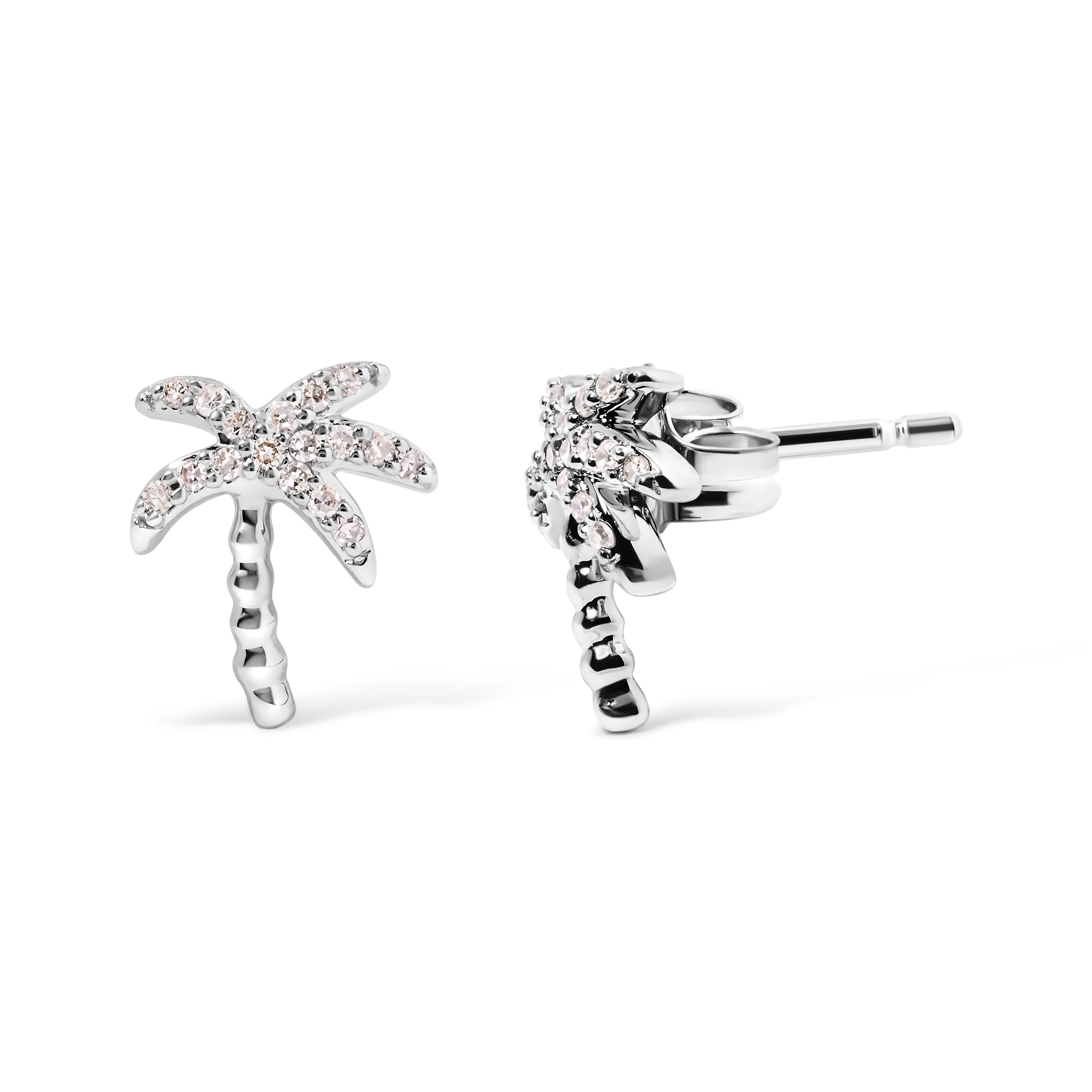 10K White Gold 1/10 Cttw Diamond  Encrusted Palm Tree Stud Earrings (H-I Color, I1-I2 Clarity) - Image 5