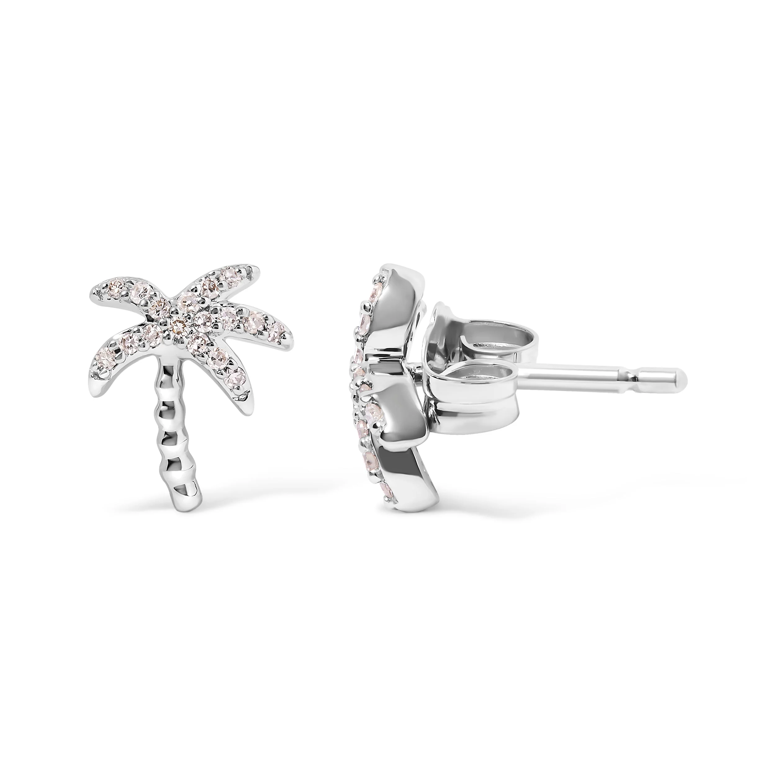 10K White Gold 1/10 Cttw Diamond  Encrusted Palm Tree Stud Earrings (H-I Color, I1-I2 Clarity) - Image 6