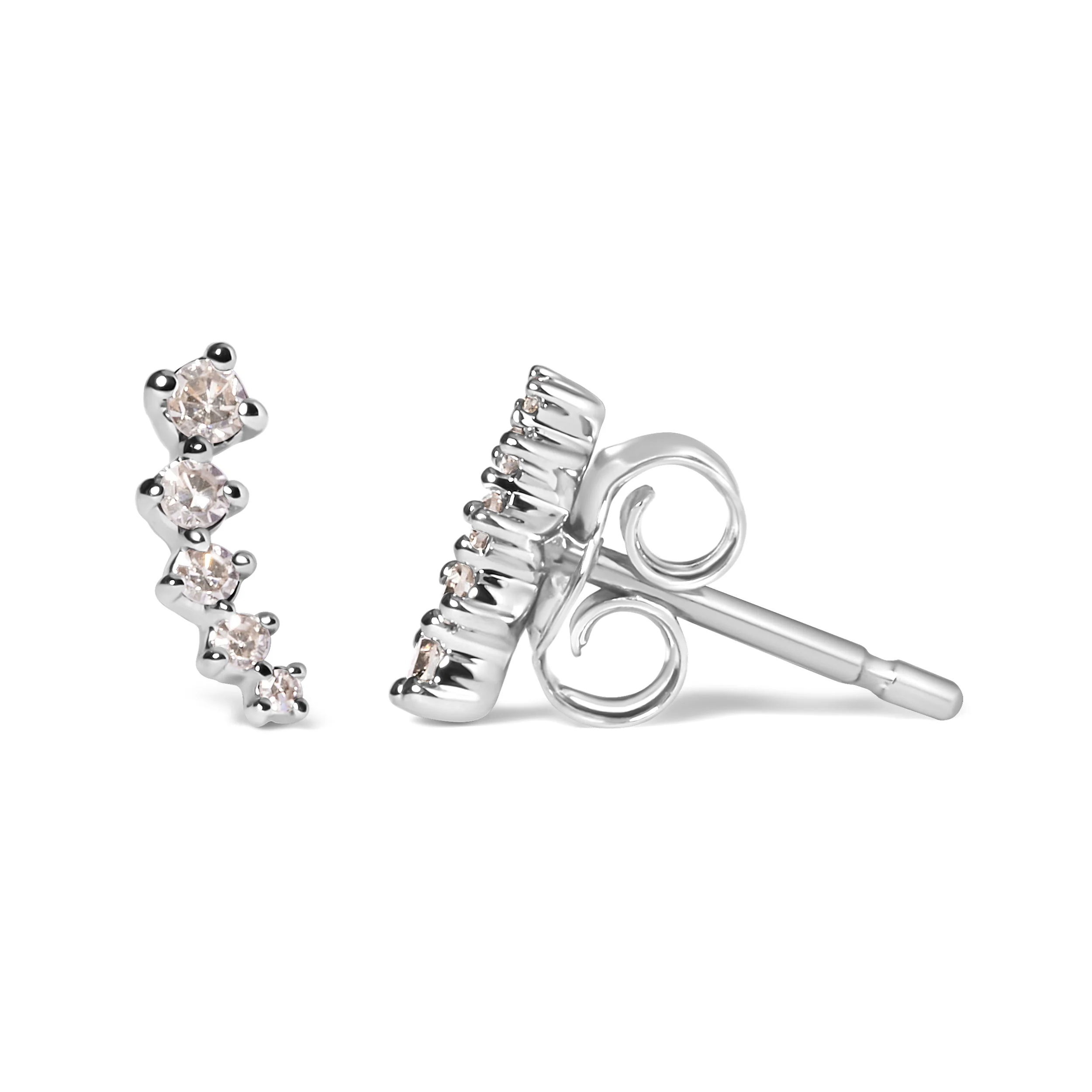 10K White Gold 1/10 Cttw Diamond Journey Style Climber Stud Earrings (H-I Color, I1-I2 Clarity) - Image 3