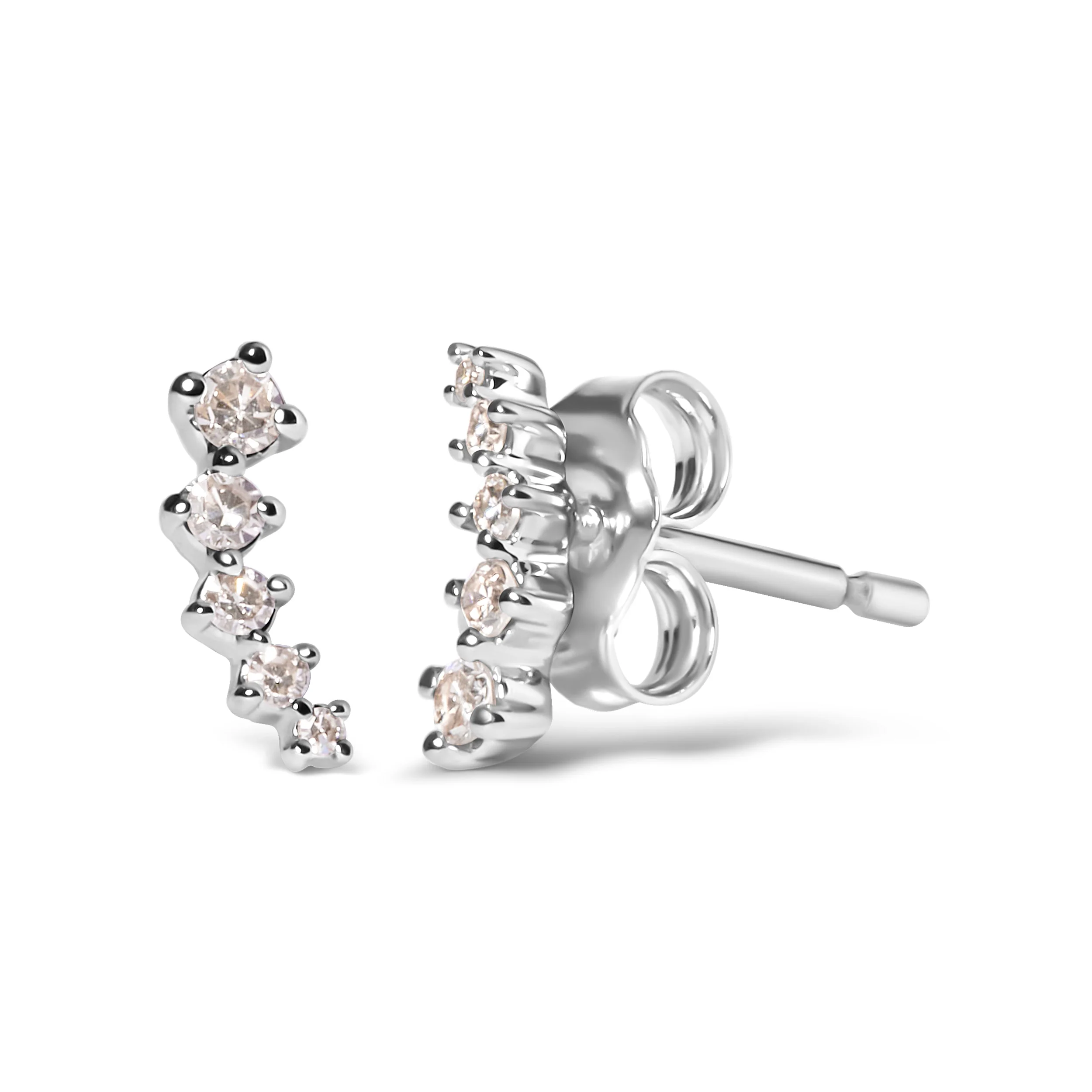 10K White Gold 1/10 Cttw Diamond Journey Style Climber Stud Earrings (H-I Color, I1-I2 Clarity) - Image 5