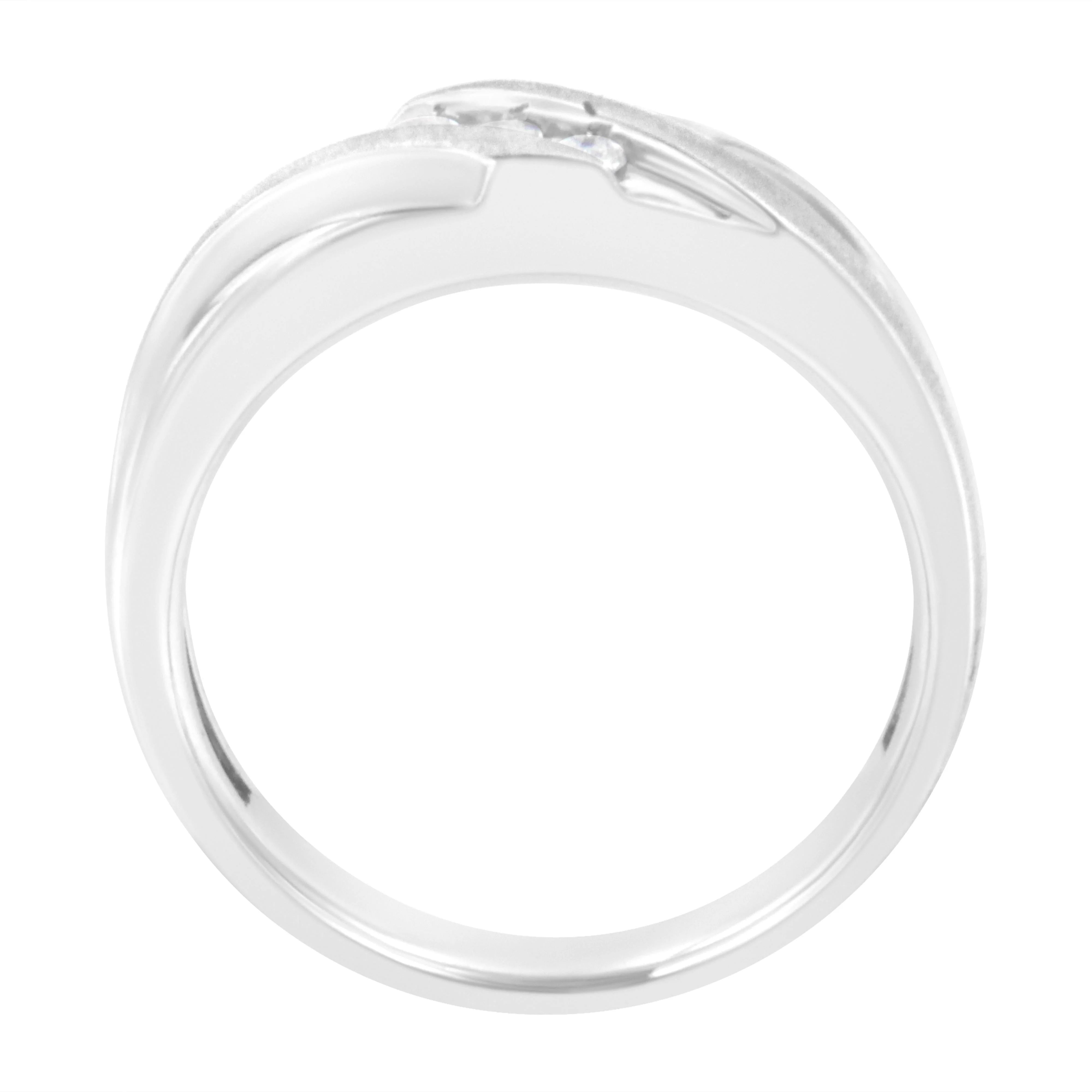 10K White Gold 1/10 Cttw Diamond Men's Three Stone Channel Set Diamond Wedding Ring (I-J Color, I1-I2 Clarity) - Size 10 - Image 4