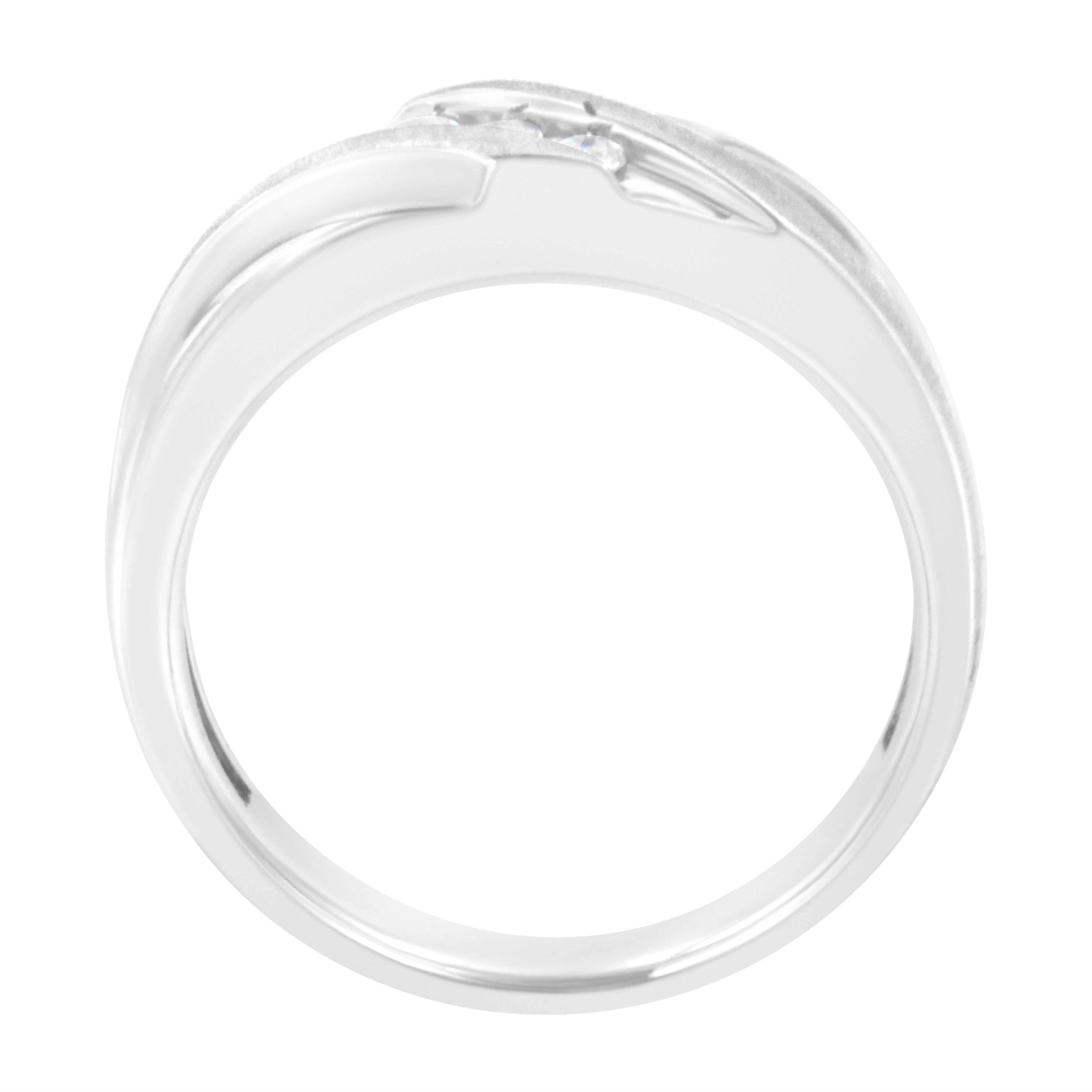 10K White Gold 1/10 Cttw Diamond Men's Three Stone Channel Set Diamond Wedding Ring (I-J Color, I1-I2 Clarity) - Size 10 - Image 9