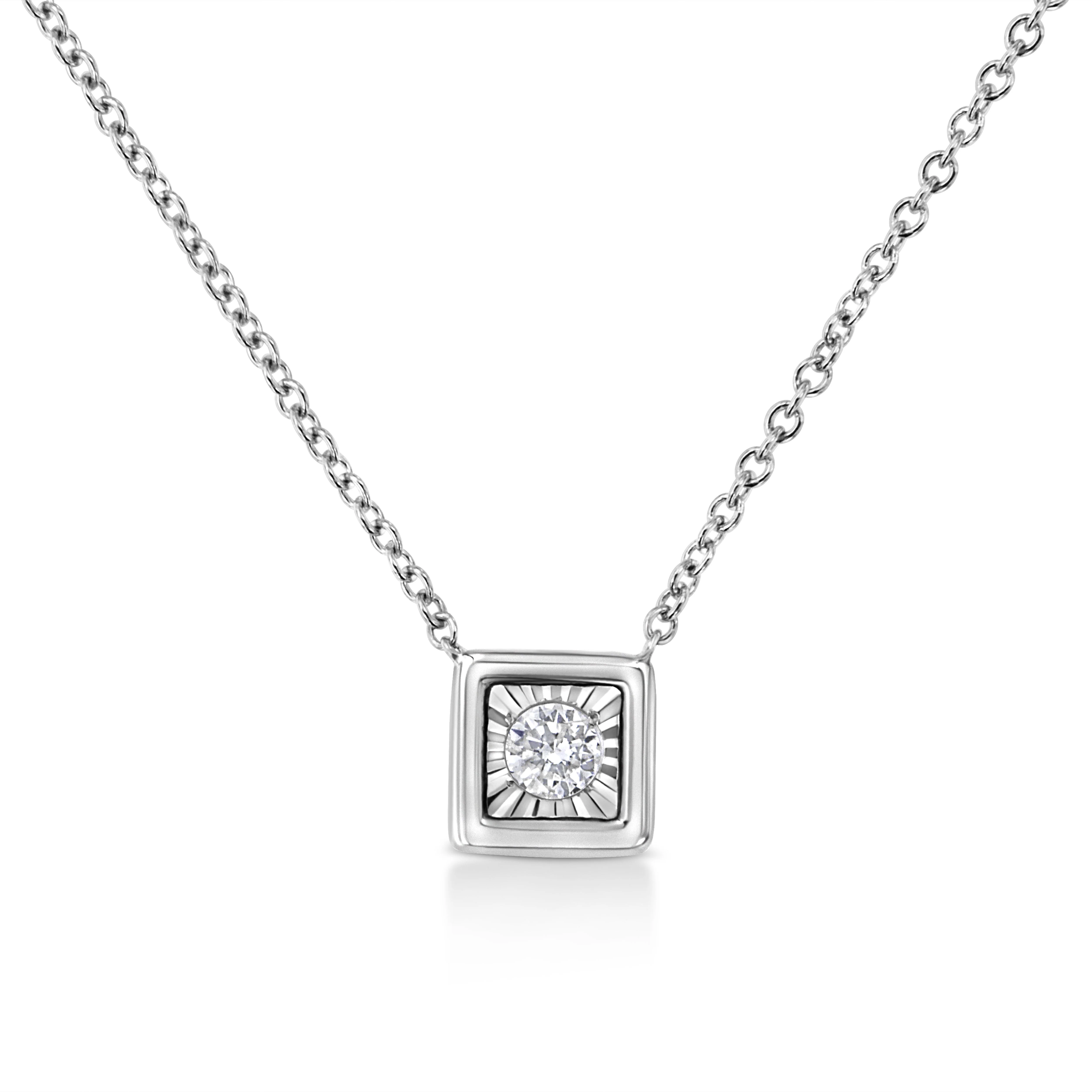 10K White Gold 1/10 Cttw Miracle Set Round-Cut Diamond Square Shape 18" Pendant Necklace (H-I Color, SI2-I1 Clarity)