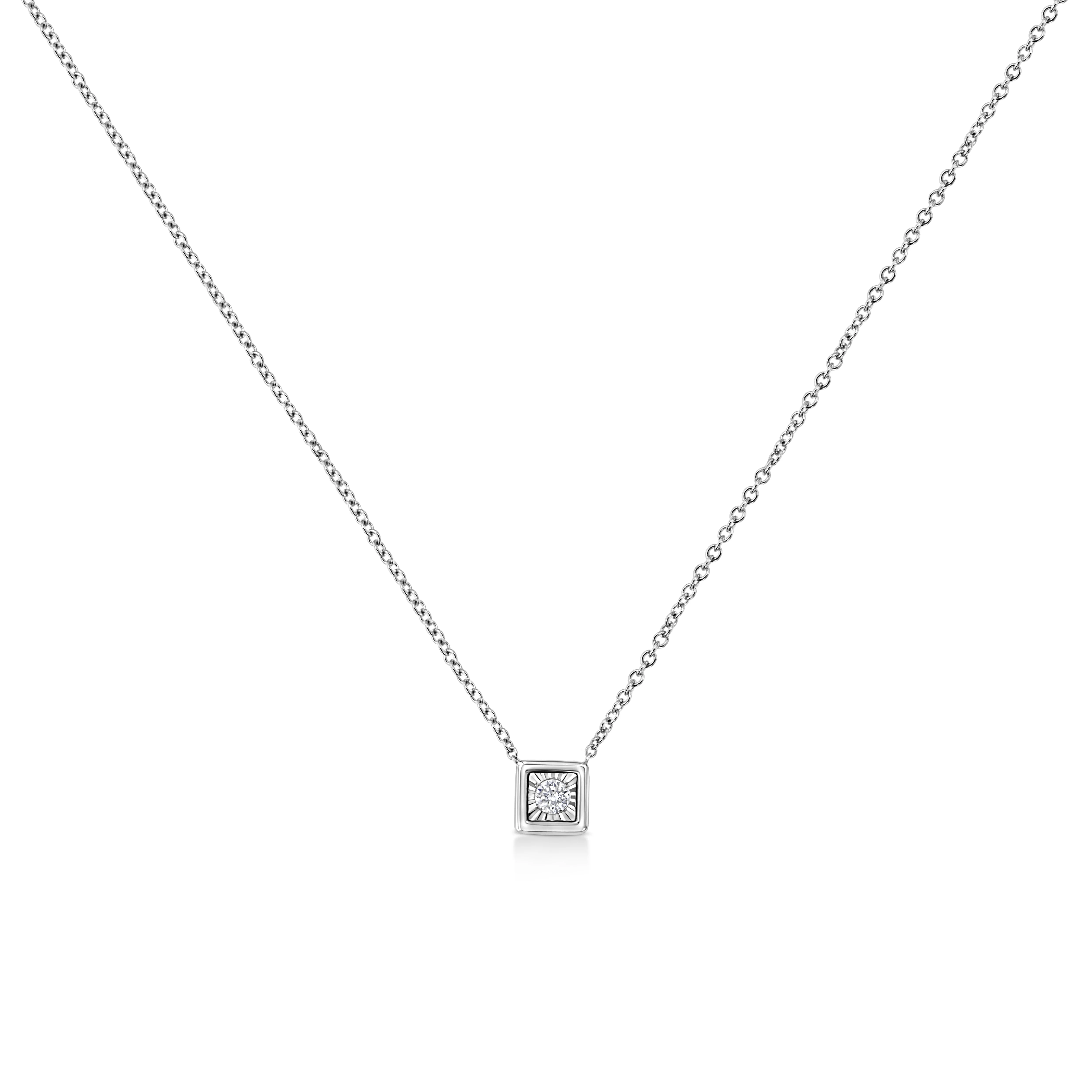 10K White Gold 1/10 Cttw Miracle Set Round-Cut Diamond Square Shape 18" Pendant Necklace (H-I Color, SI2-I1 Clarity) - Image 2