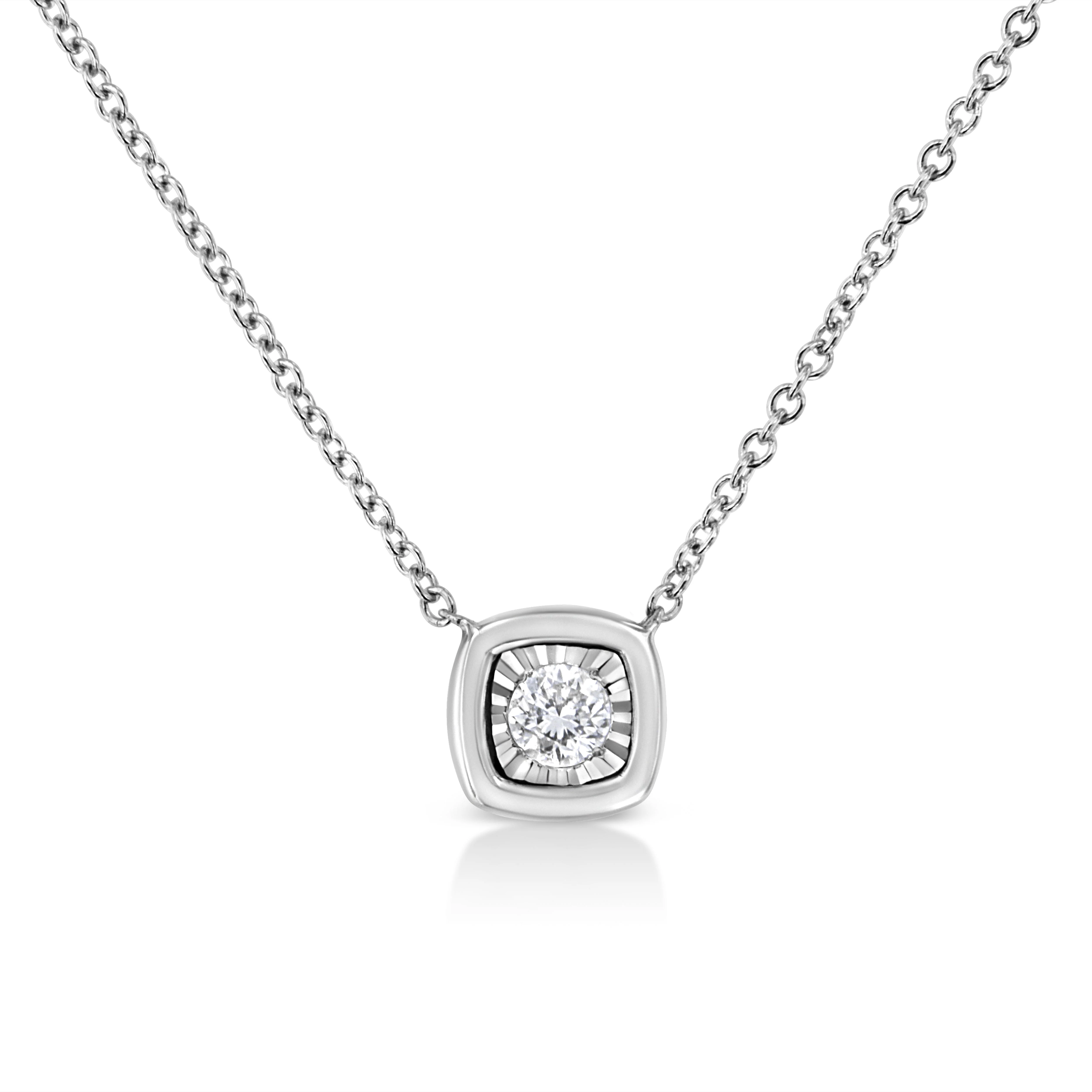 10K White Gold 1/10 Cttw Miracle Set Round-Cut Diamond Square Shape 18" Pendant Necklace (H-I Color, SI2-I1 Clarity) - Image 6