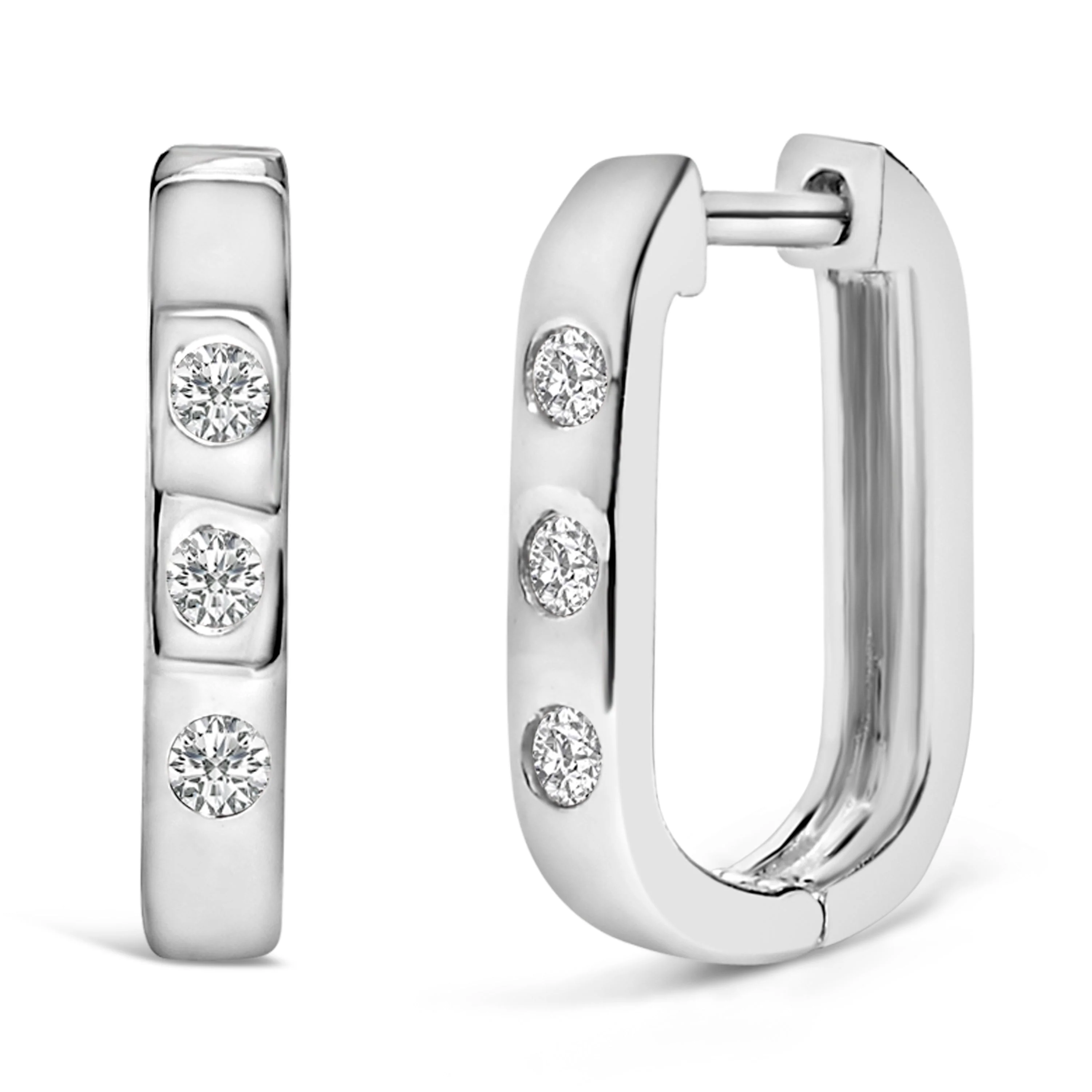 10K White Gold 1/10 Cttw Three Stone Lab Grown Diamond Oval Huggies Hoop Earrings - Image 2