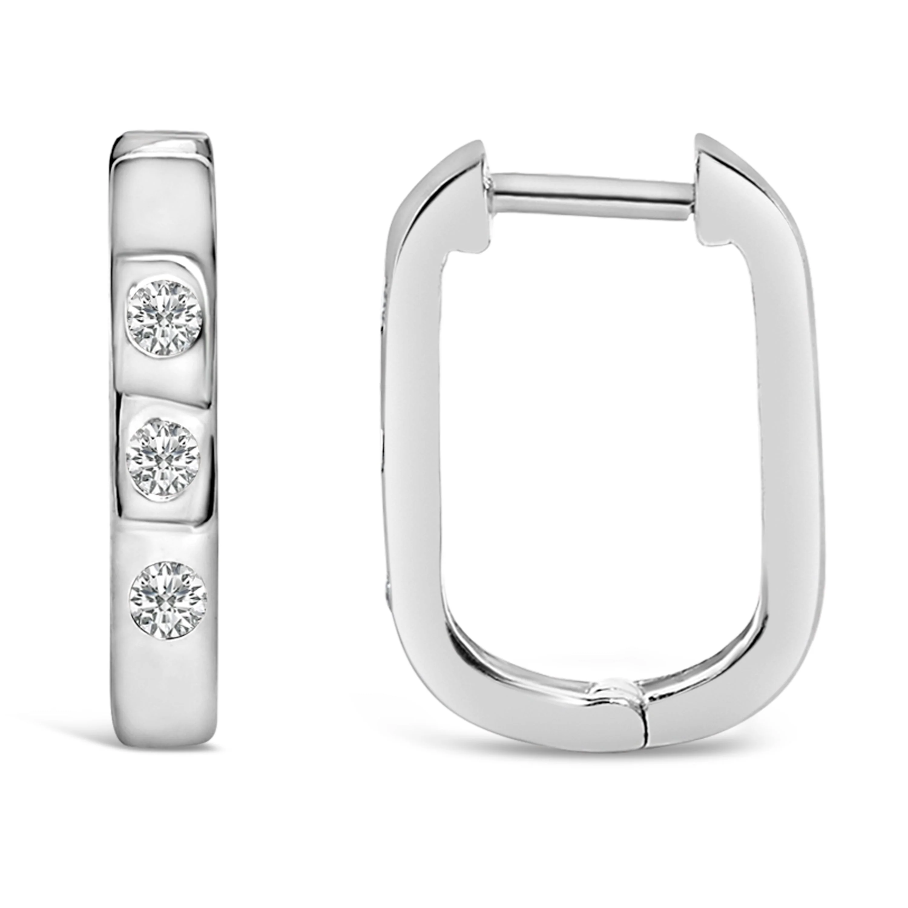 10K White Gold 1/10 Cttw Three Stone Lab Grown Diamond Oval Huggies Hoop Earrings - Image 3