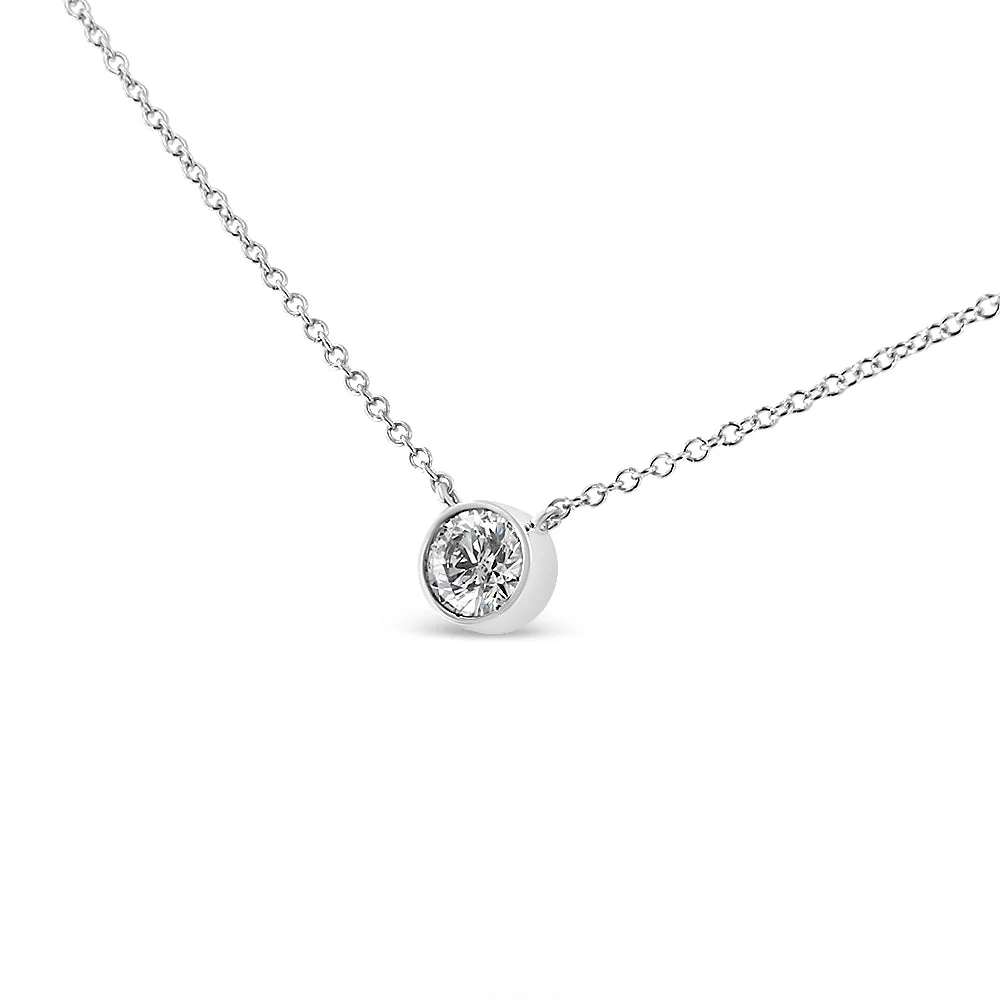 10K White Gold 1/2 Carat Round Brilliant-Cut Diamond Modern Bezel-Set Solitaire 16"-18" Pendant Necklace (H-I Color, SI2-I1 Clarity) - Image 2