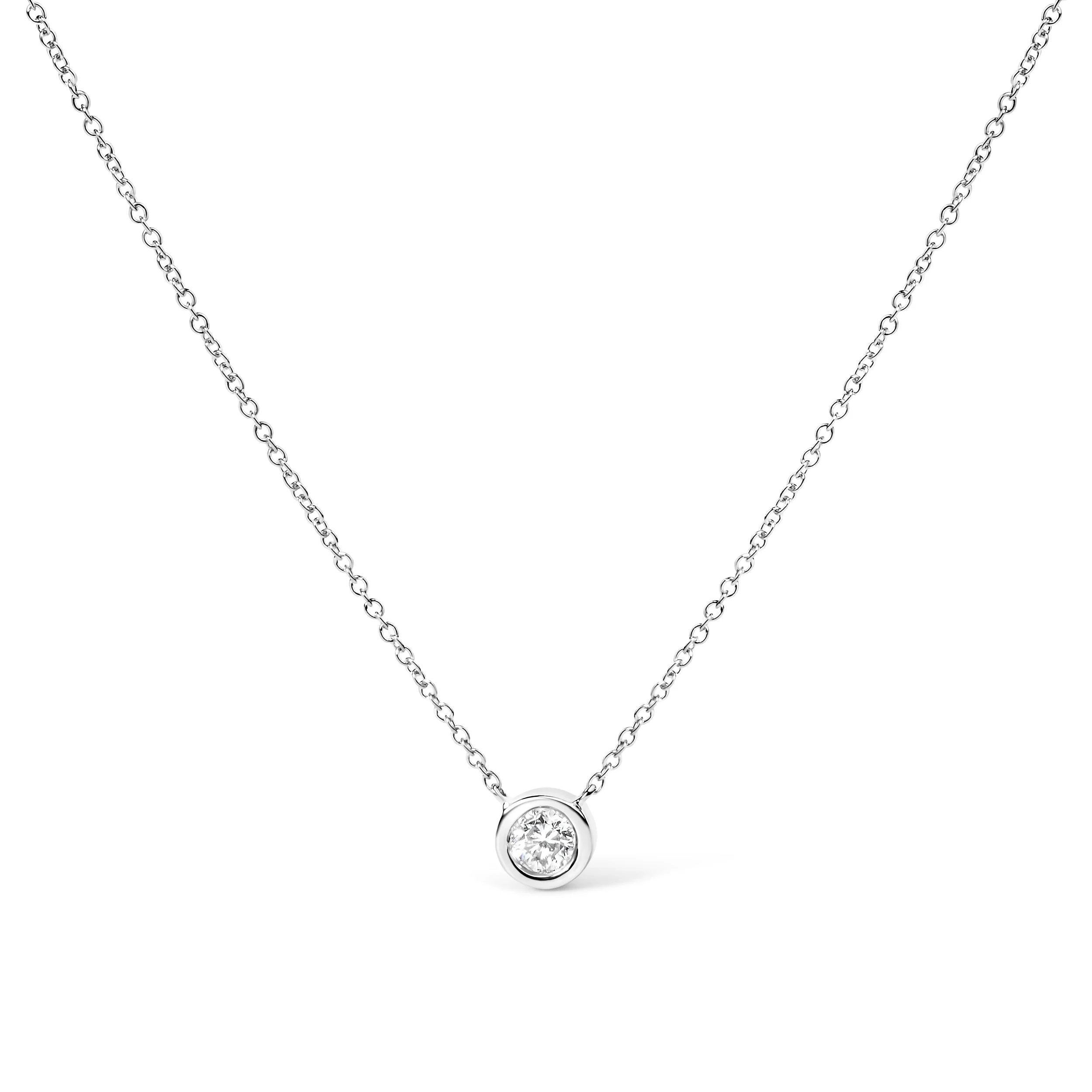 10K White Gold 1/2 Carat Round Brilliant-Cut Diamond Modern Bezel-Set Solitaire 16"-18" Pendant Necklace (H-I Color, SI2-I1 Clarity) - Image 6