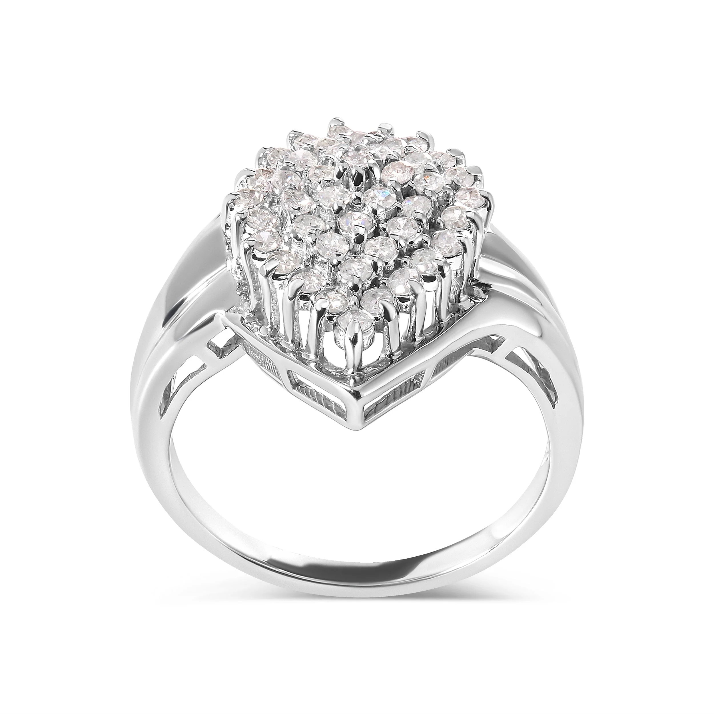 10K White Gold 1/2 Cttw Diamond Pear Shaped Cluster Ring (H-I Color, I1-I2 Clarity) - Ring Size 7 - Image 5