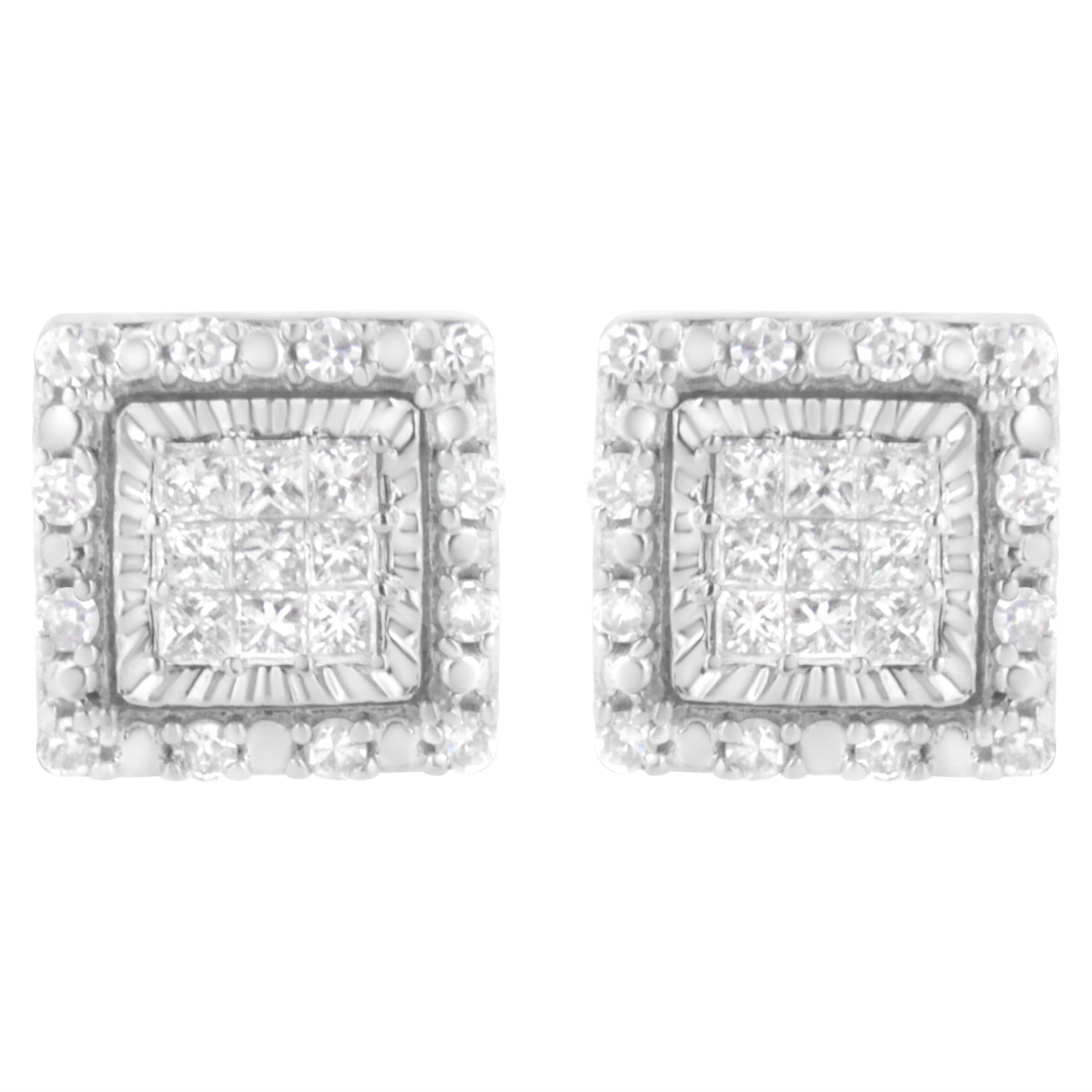 10K White Gold 1/2 cttw Invisible Set Princess-Cut Diamond Square Stud Earring (I-J Color, I1-I2 Clarity)
