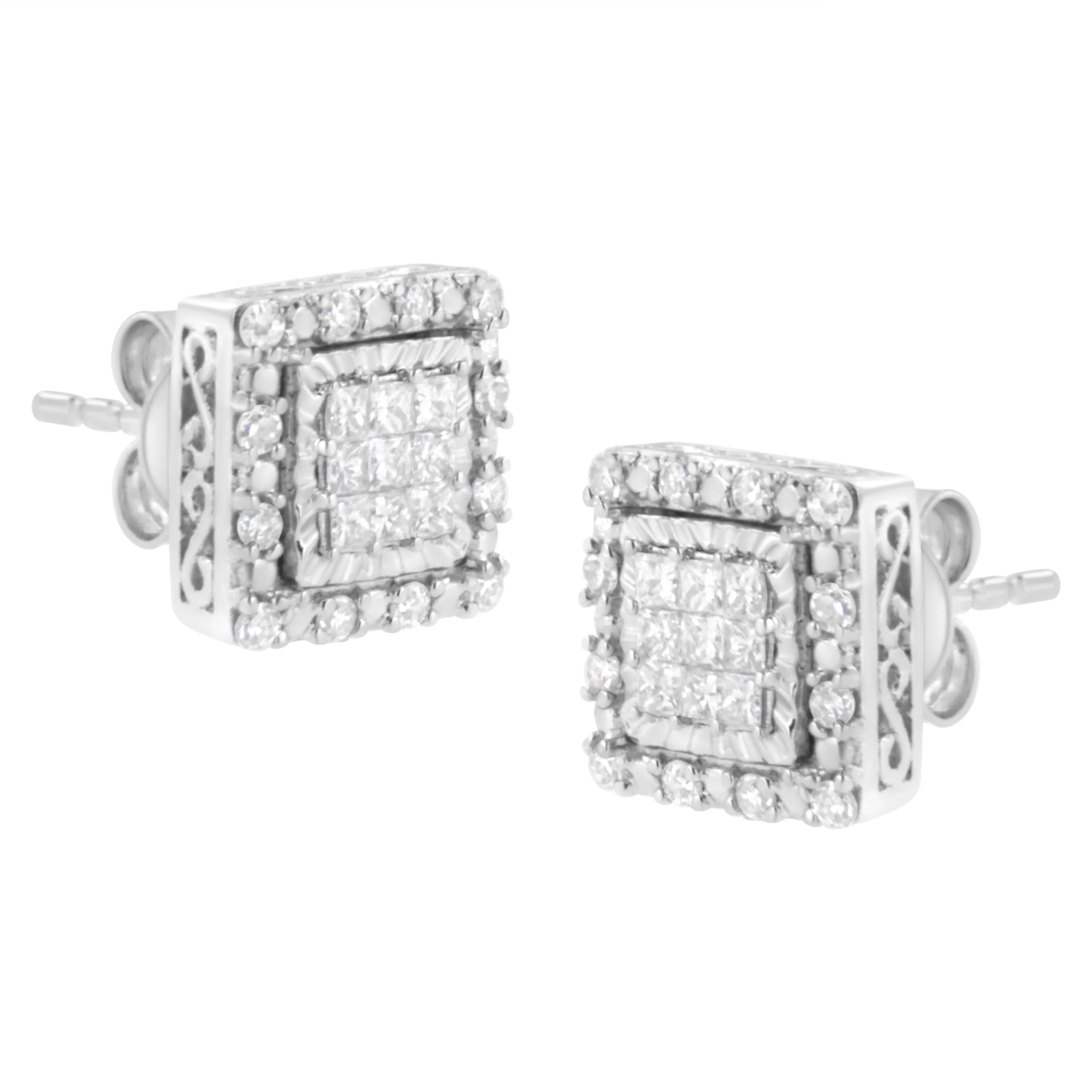 10K White Gold 1/2 cttw Invisible Set Princess-Cut Diamond Square Stud Earring (I-J Color, I1-I2 Clarity) - Image 4