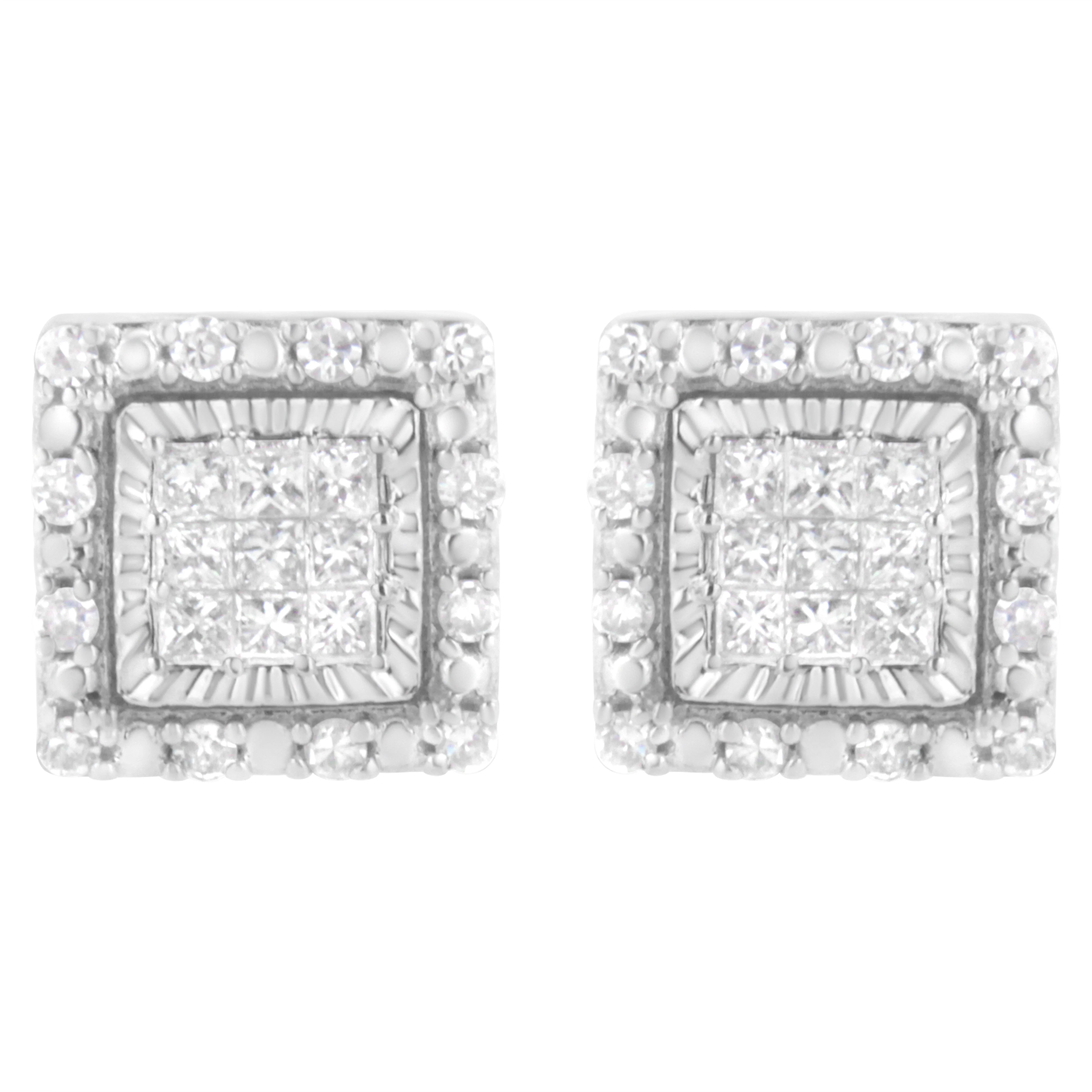 10K White Gold 1/2 cttw Invisible Set Princess-Cut Diamond Square Stud Earring (I-J Color, I1-I2 Clarity) - Image 5