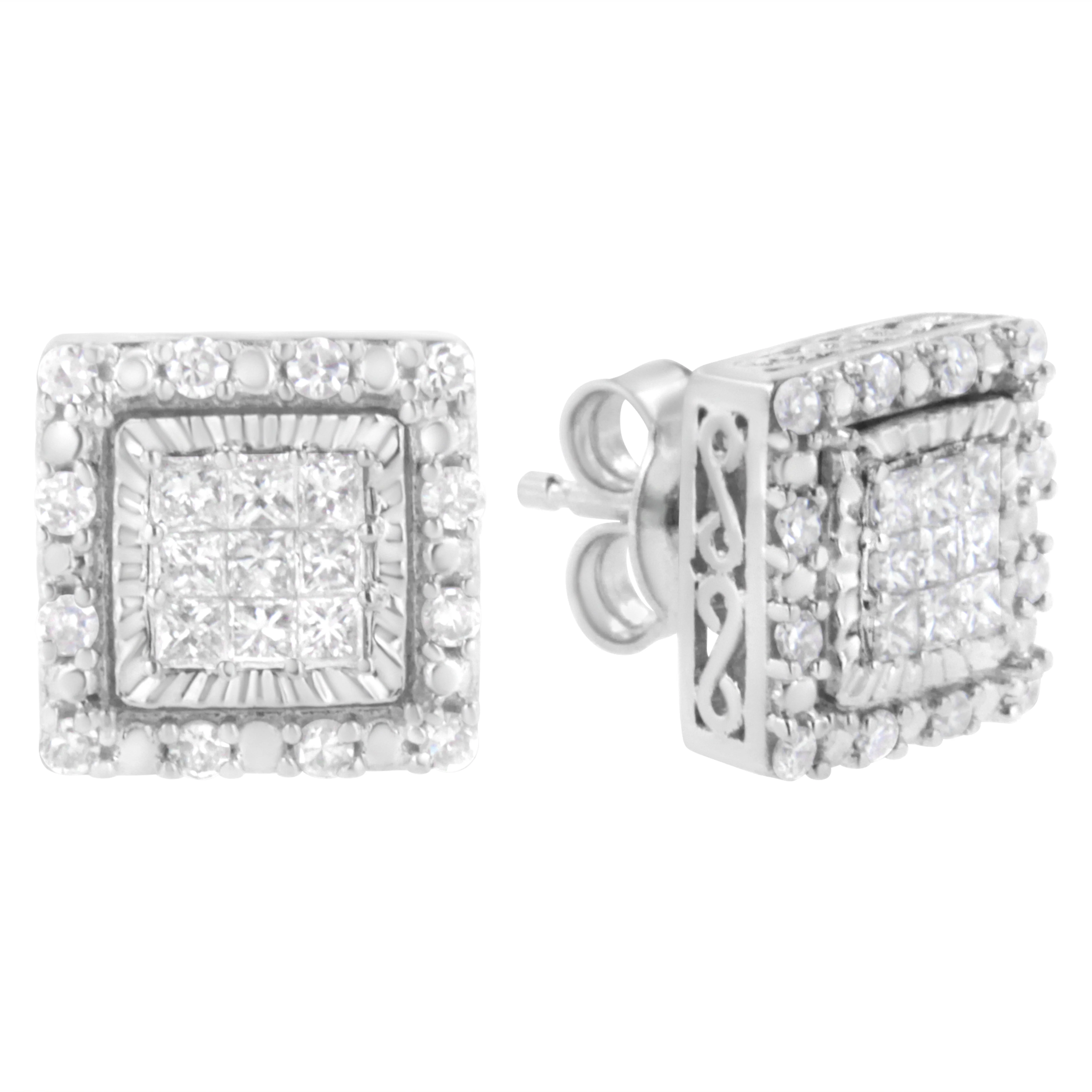 10K White Gold 1/2 cttw Invisible Set Princess-Cut Diamond Square Stud Earring (I-J Color, I1-I2 Clarity) - Image 6