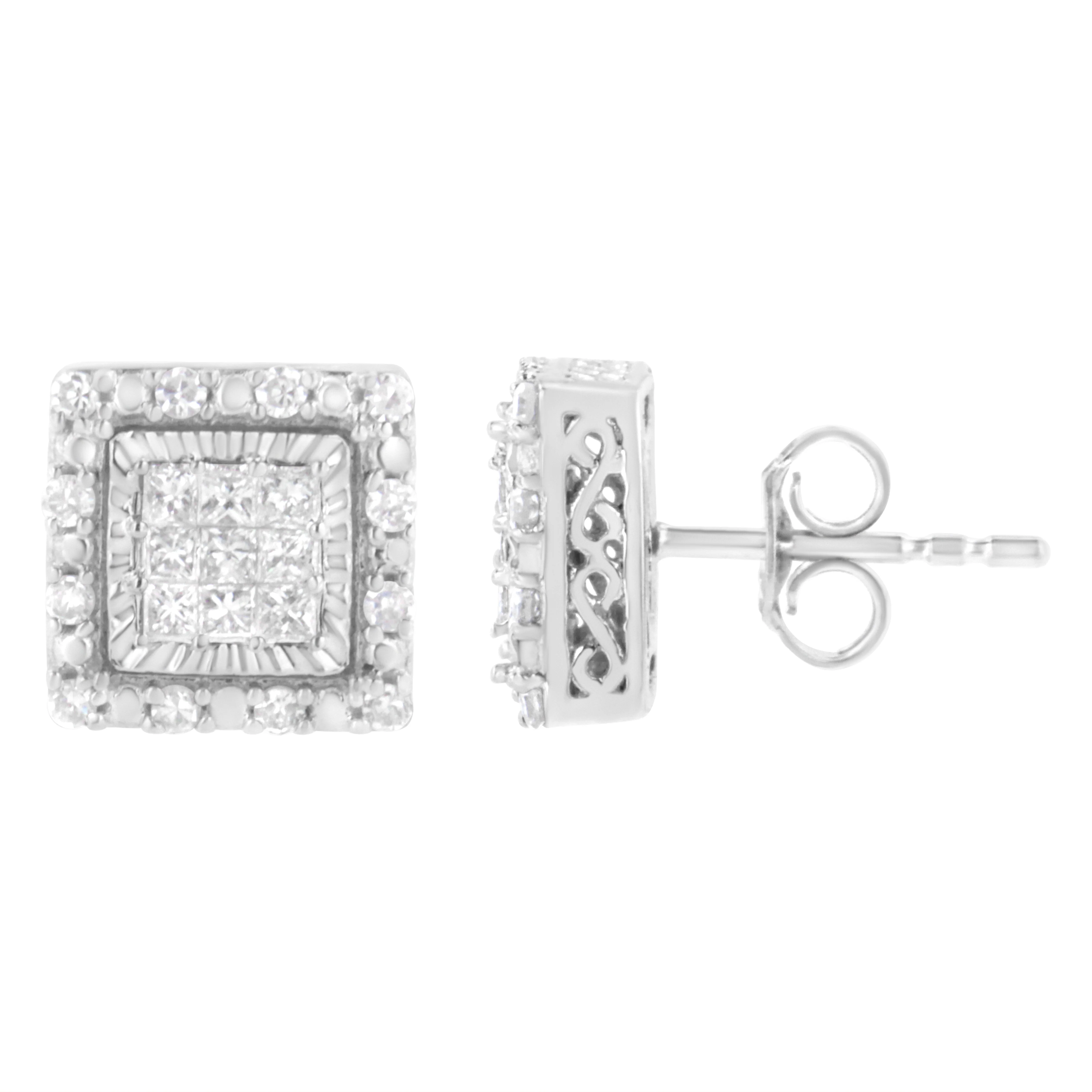 10K White Gold 1/2 cttw Invisible Set Princess-Cut Diamond Square Stud Earring (I-J Color, I1-I2 Clarity) - Image 7